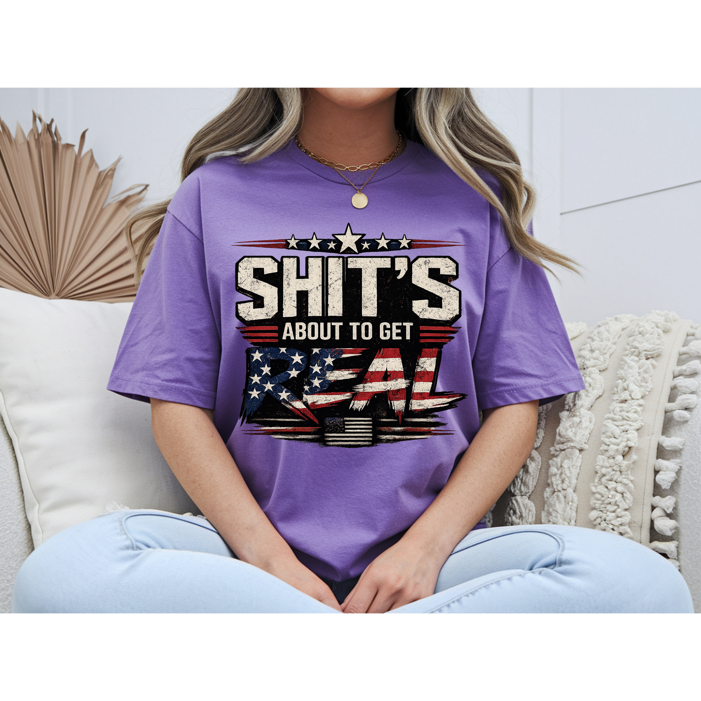 ๐บ๐ธ Sh*t's About To Get Real Shirt | Funny Patriotic Graphic Tee | USA Flag Statement Shirt | Bold Fourth of July Apparel