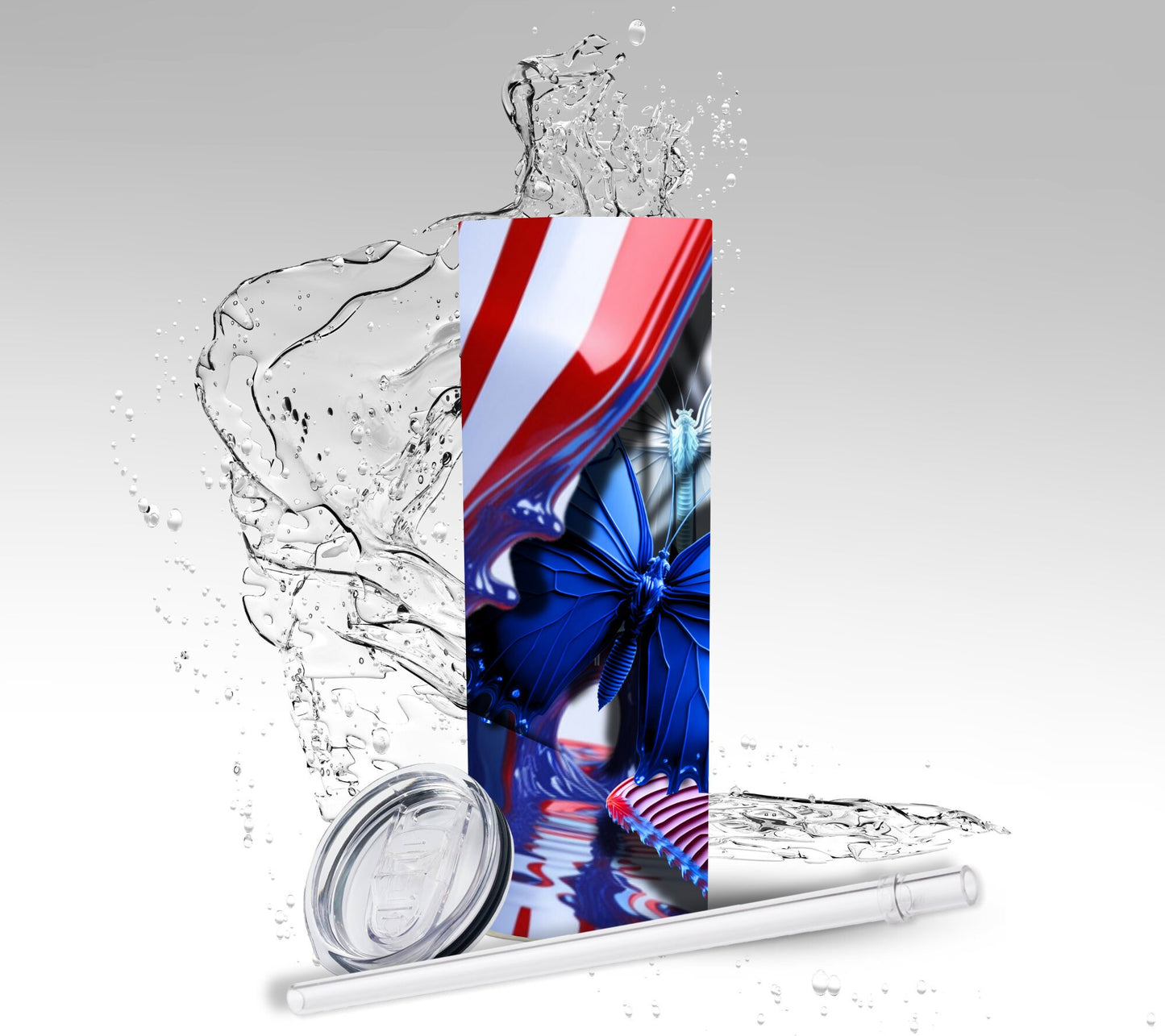 Patriotic Paint Butterflies, Sublimation Insulated Tumbler