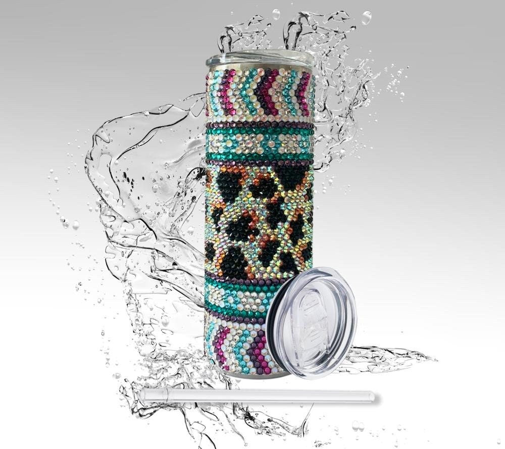 Rhinestone Tumbler: Cow Print, 20 oz Rhinestone Bling Skinny Tumbler