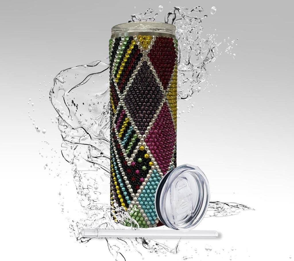 Rhinestone Tumbler: Multi Diamonds, 20 oz Rhinestone Bling Skinny Tumbler