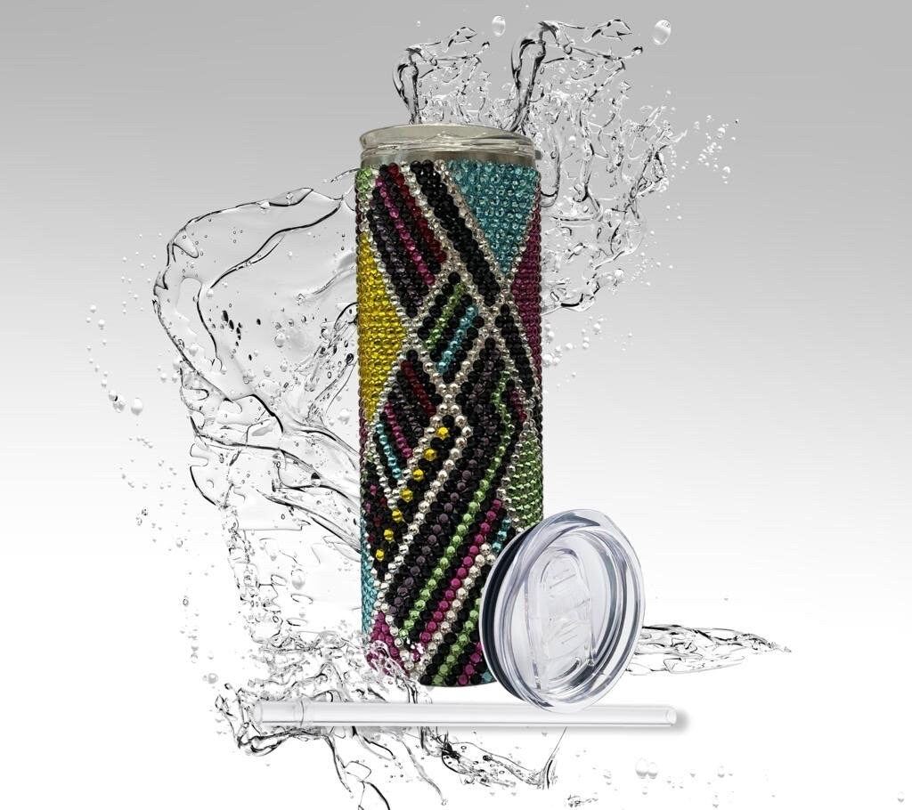Rhinestone Tumbler: Multi Diamonds, 20 oz Rhinestone Bling Skinny Tumbler