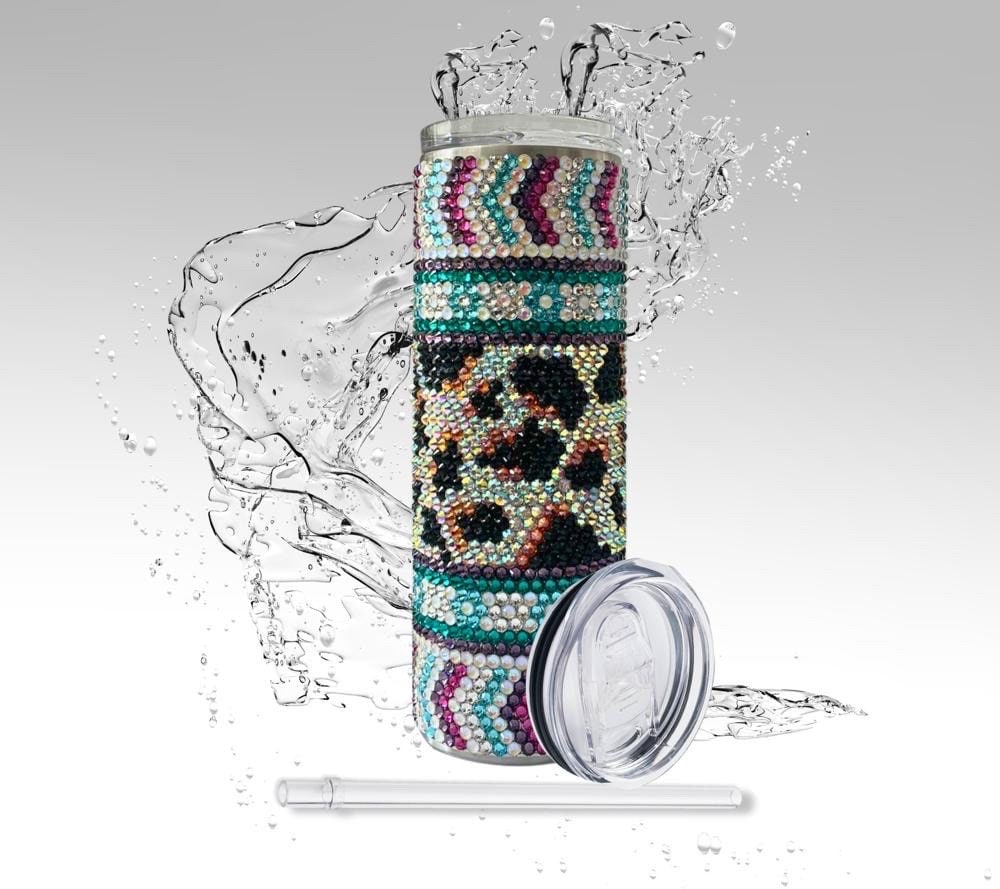 Rhinestone Tumbler: Cow Print, 20 oz Rhinestone Bling Skinny Tumbler