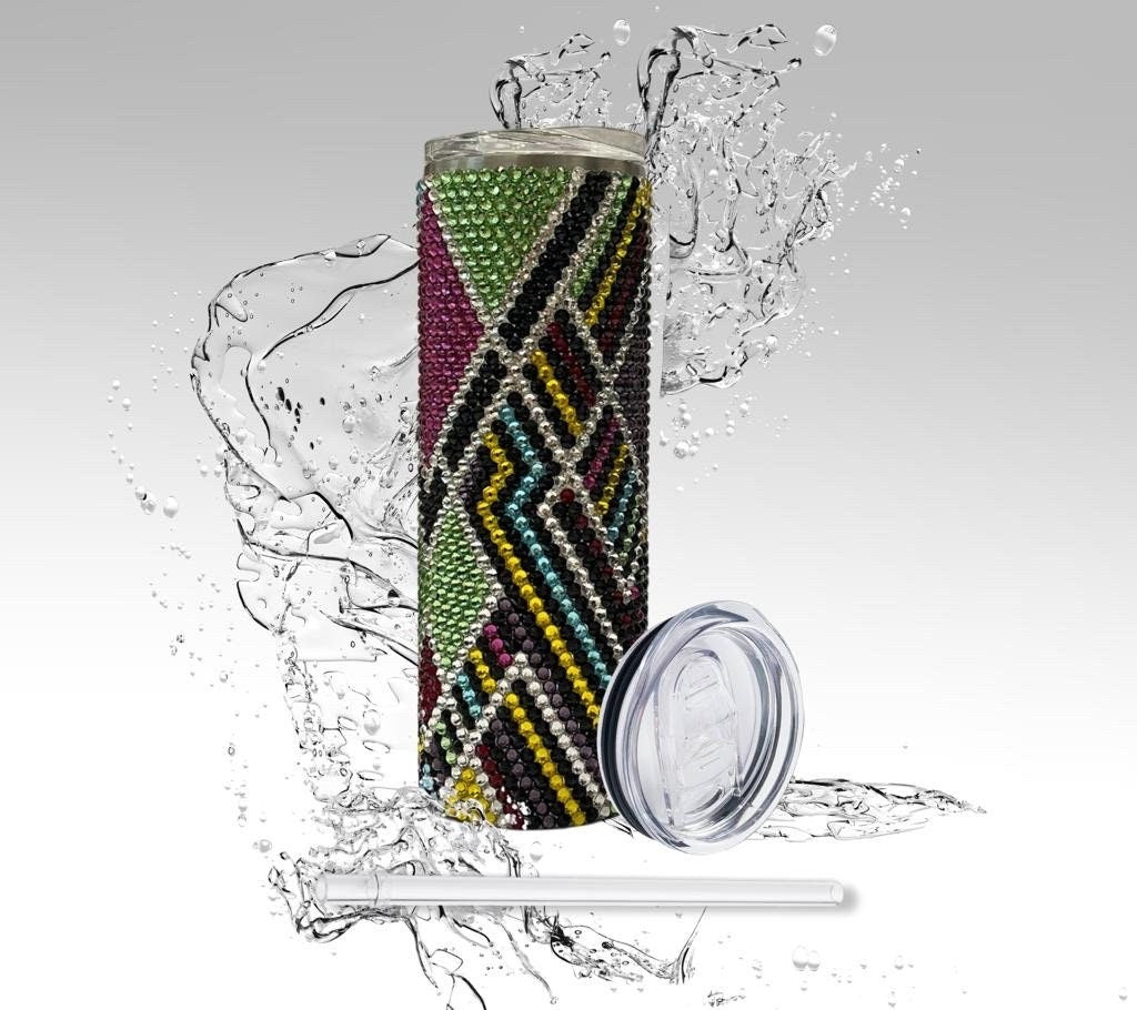 Rhinestone Tumbler: Multi Diamonds, 20 oz Rhinestone Bling Skinny Tumbler