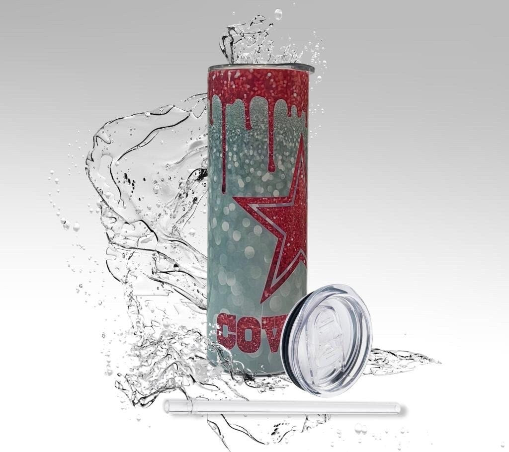 Cowboys Pink Glitter Drip Skinny Tumbler