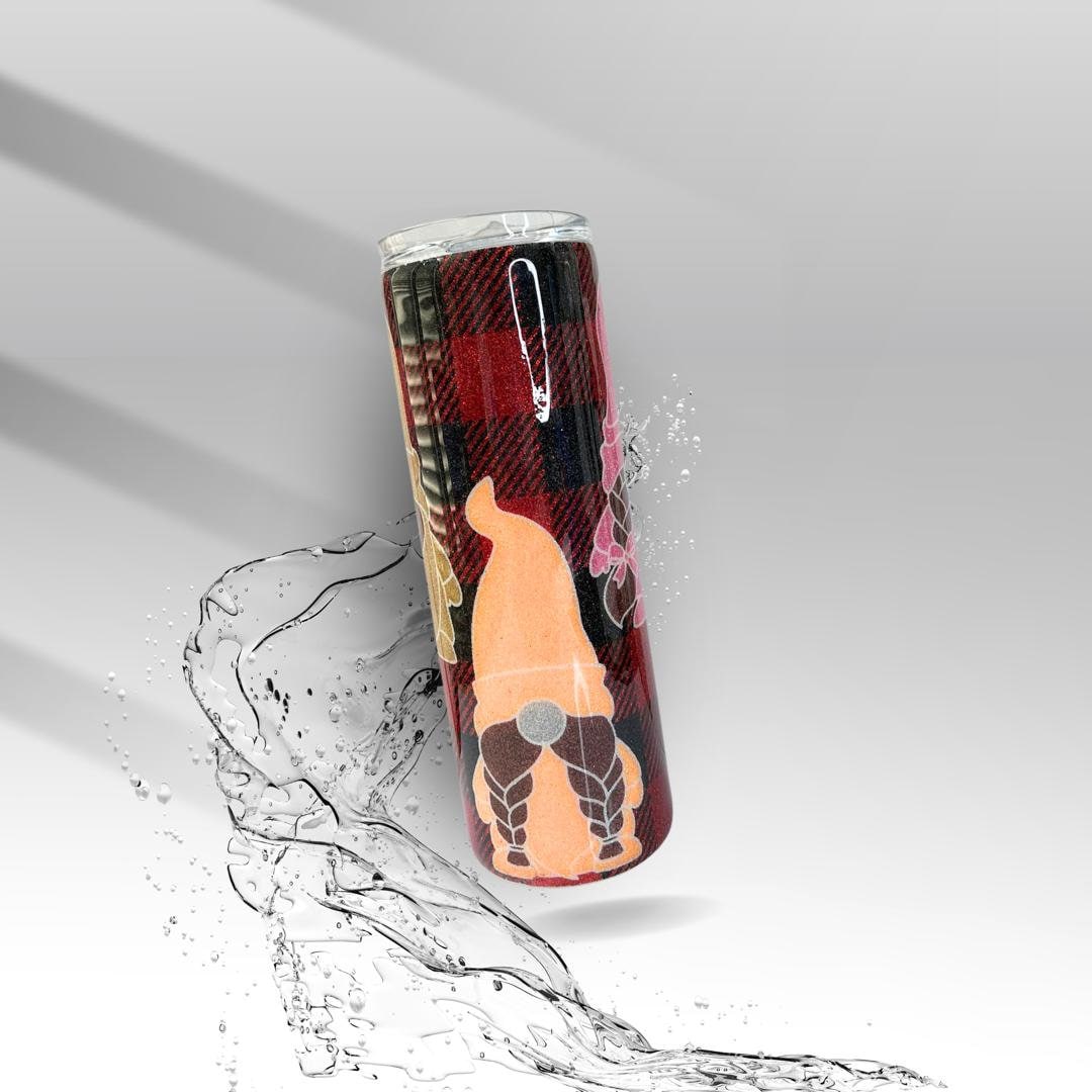 Buffalo Plaid Gnomes, Glittered Epoxy Insulated Tumbler