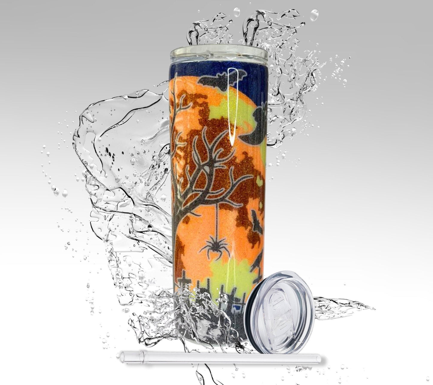 Haunted Halloween Night, Glitter Epoxy 20 oz Skinny Tumbler