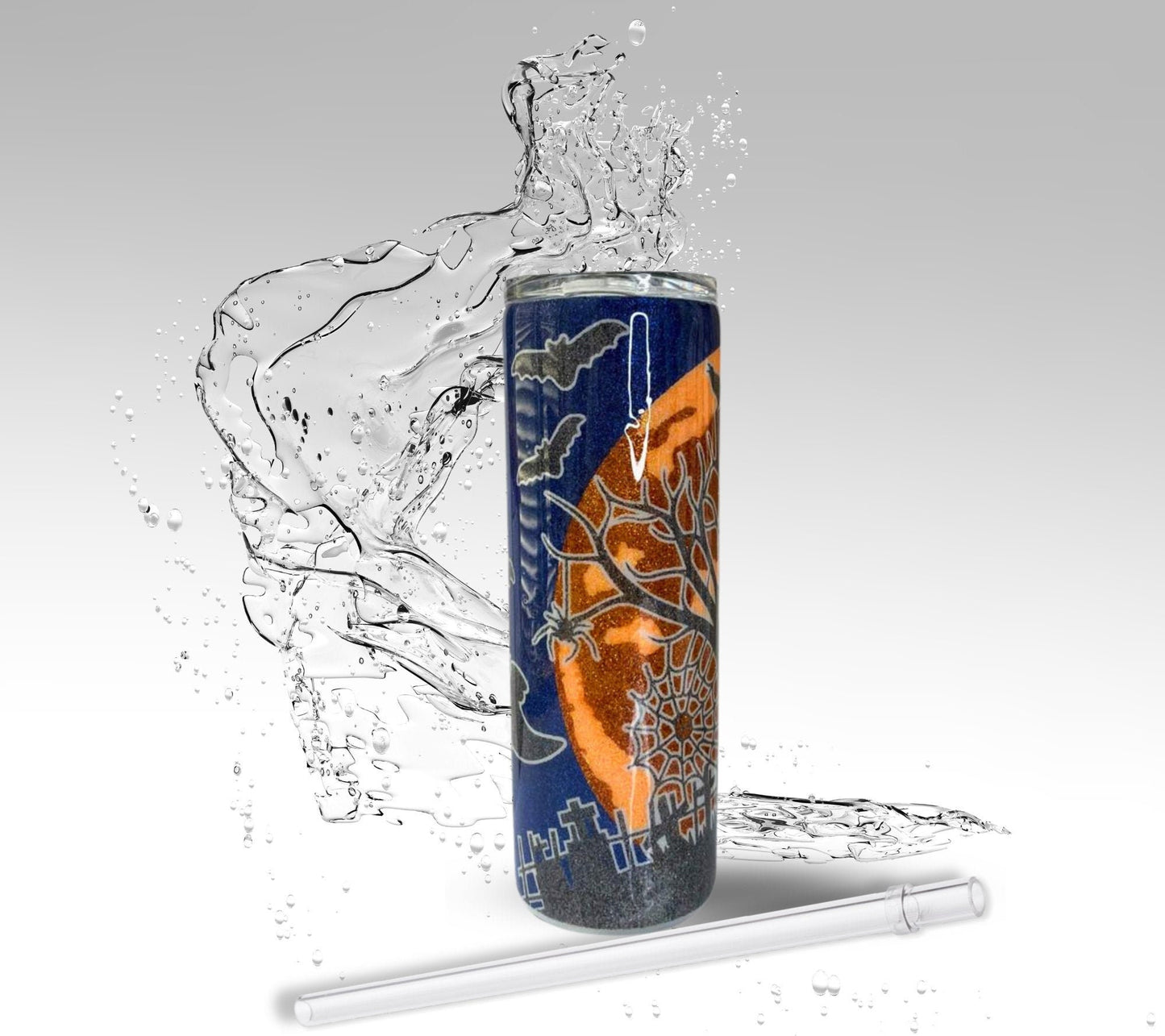 Haunted Halloween Night, Glitter Epoxy 20 oz Skinny Tumbler