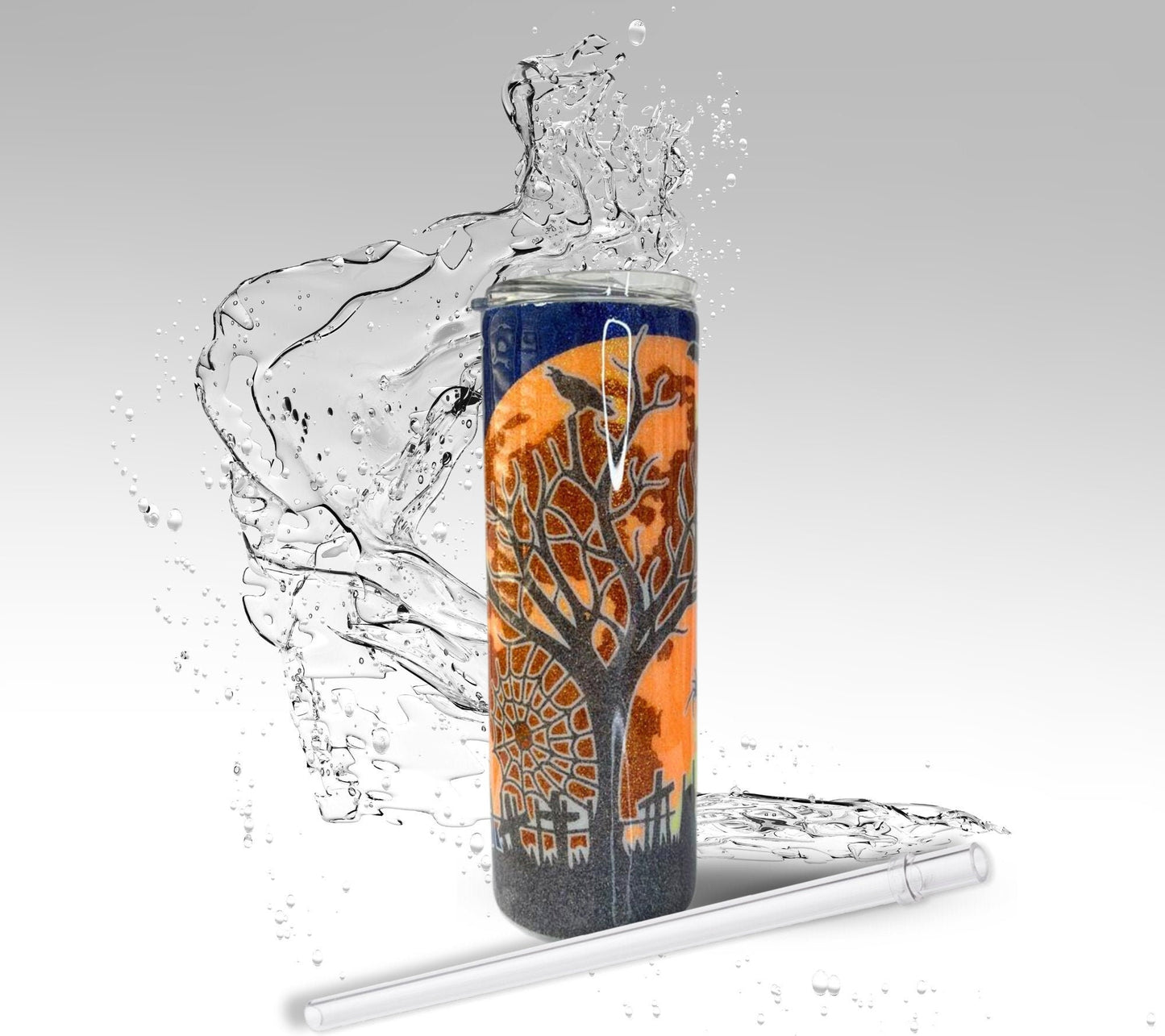 Haunted Halloween Night, Glitter Epoxy 20 oz Skinny Tumbler