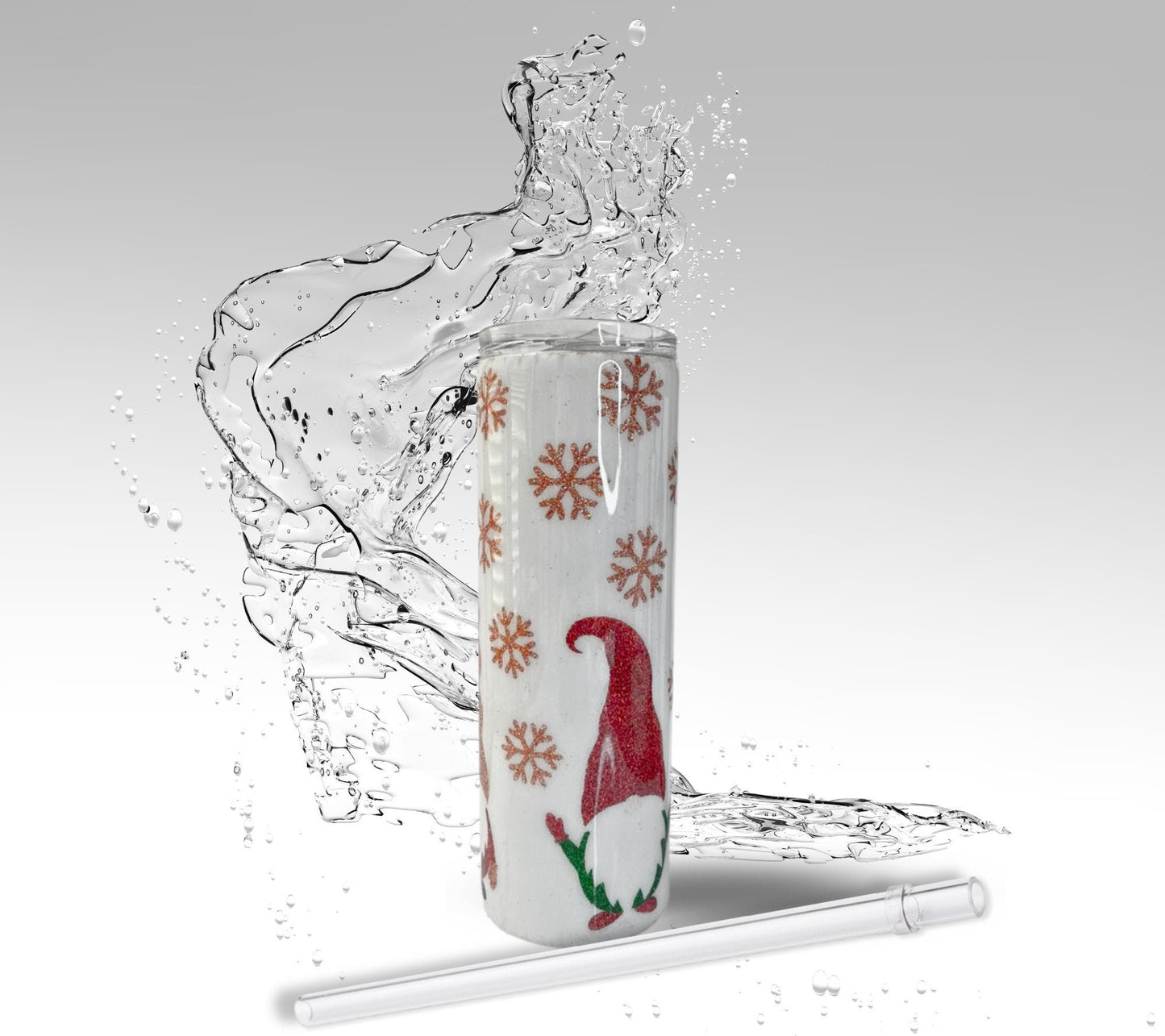 Christmas Snowflake Gnome, Glitter Epoxy 20 oz Skinny Tumbler