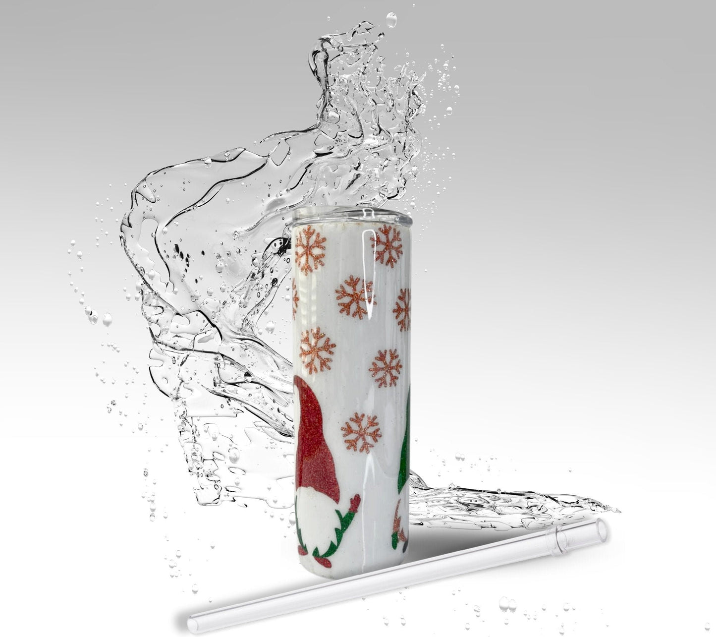 Christmas Snowflake Gnome, Glitter Epoxy 20 oz Skinny Tumbler