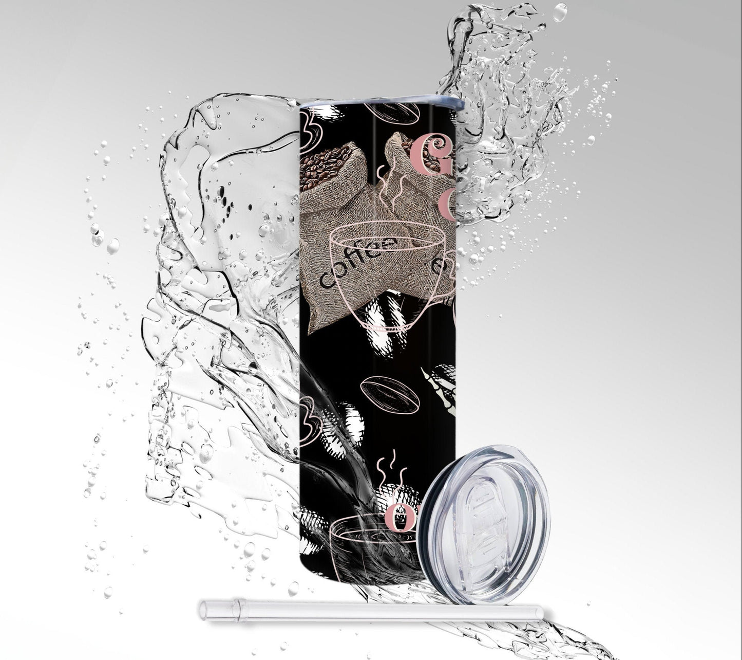 Give Me Coffee, or Give Me Death Skeleton, Sublimated 20 oz Skinny Tumbler