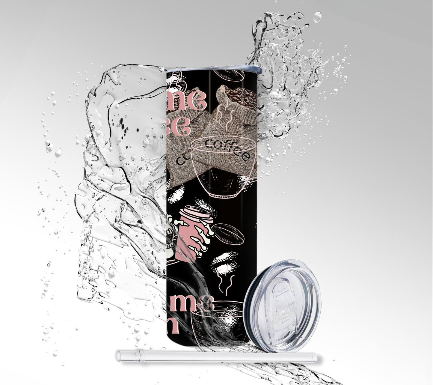 Give Me Coffee, or Give Me Death Skeleton, Sublimated 20 oz Skinny Tumbler