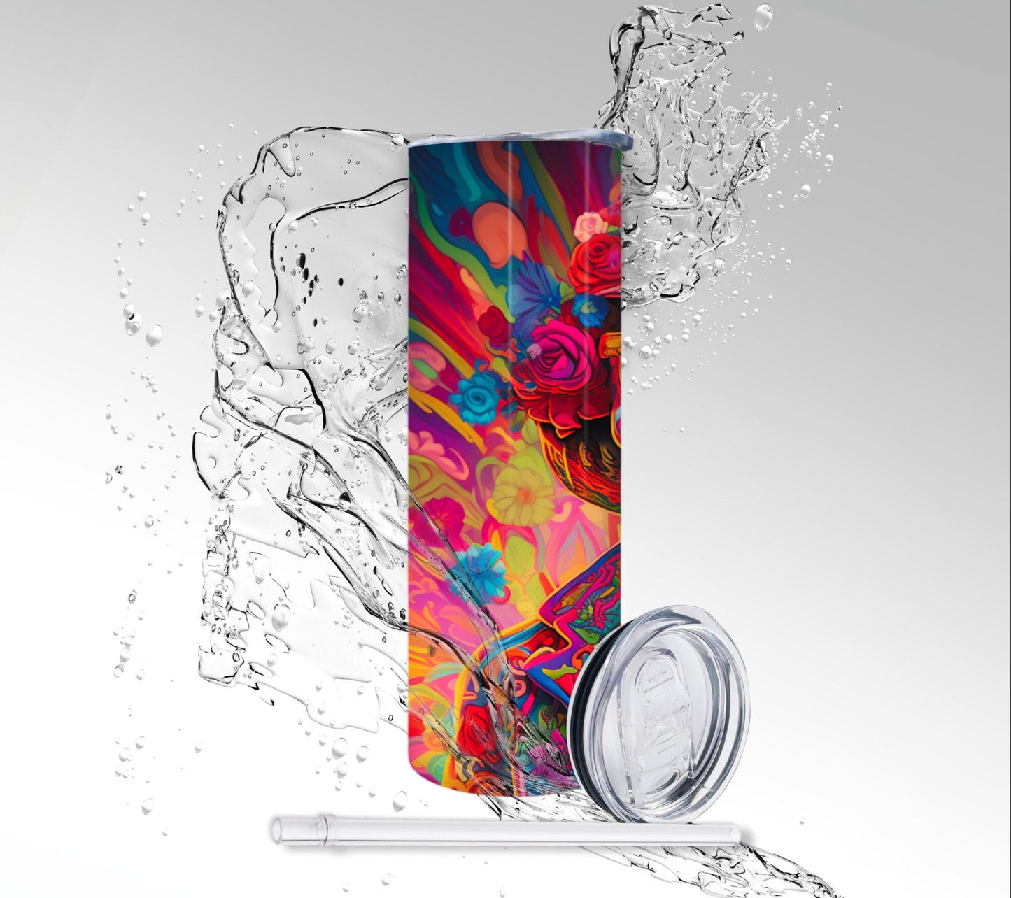 60’s Flower Child Skeleton, Sublimated 20 oz Skinny Tumbler