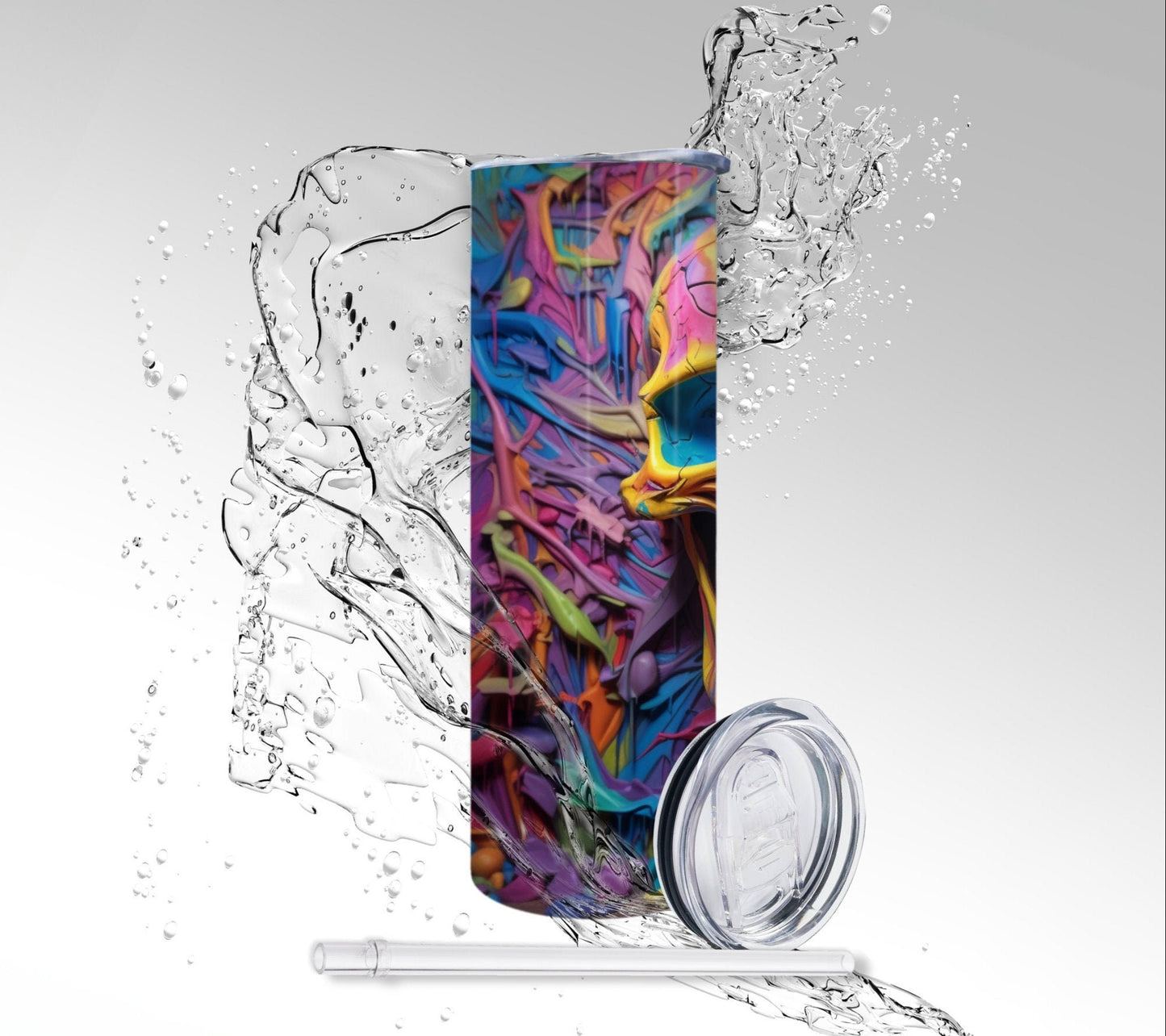 Puff Paint Wall Skull, Sublimated 20 oz Skinny Tumbler