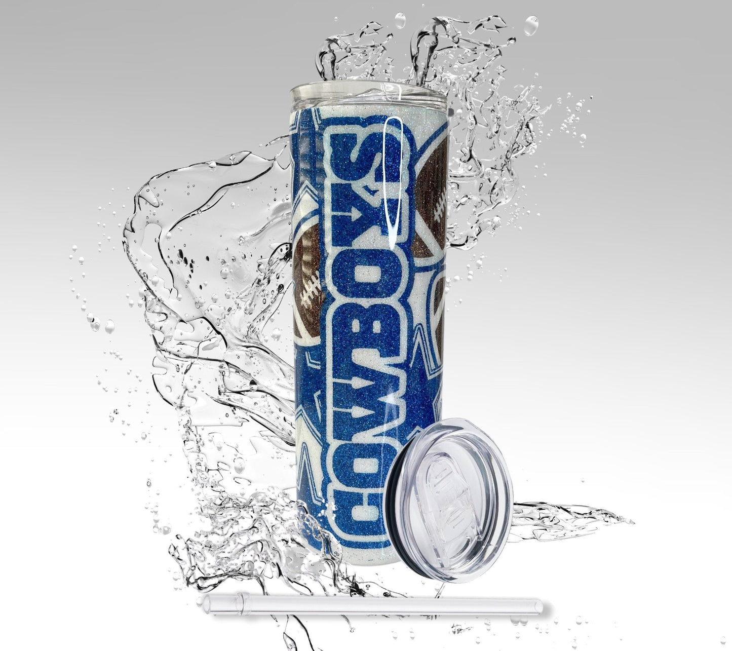 Custom Cowboys, Glitter Epoxy 20 oz Skinny Tumbler