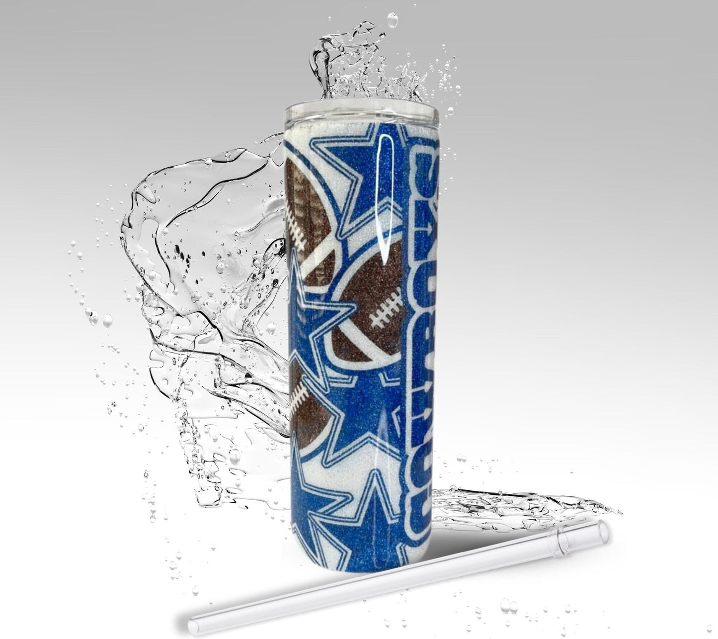 Custom Cowboys, Glitter Epoxy 20 oz Skinny Tumbler
