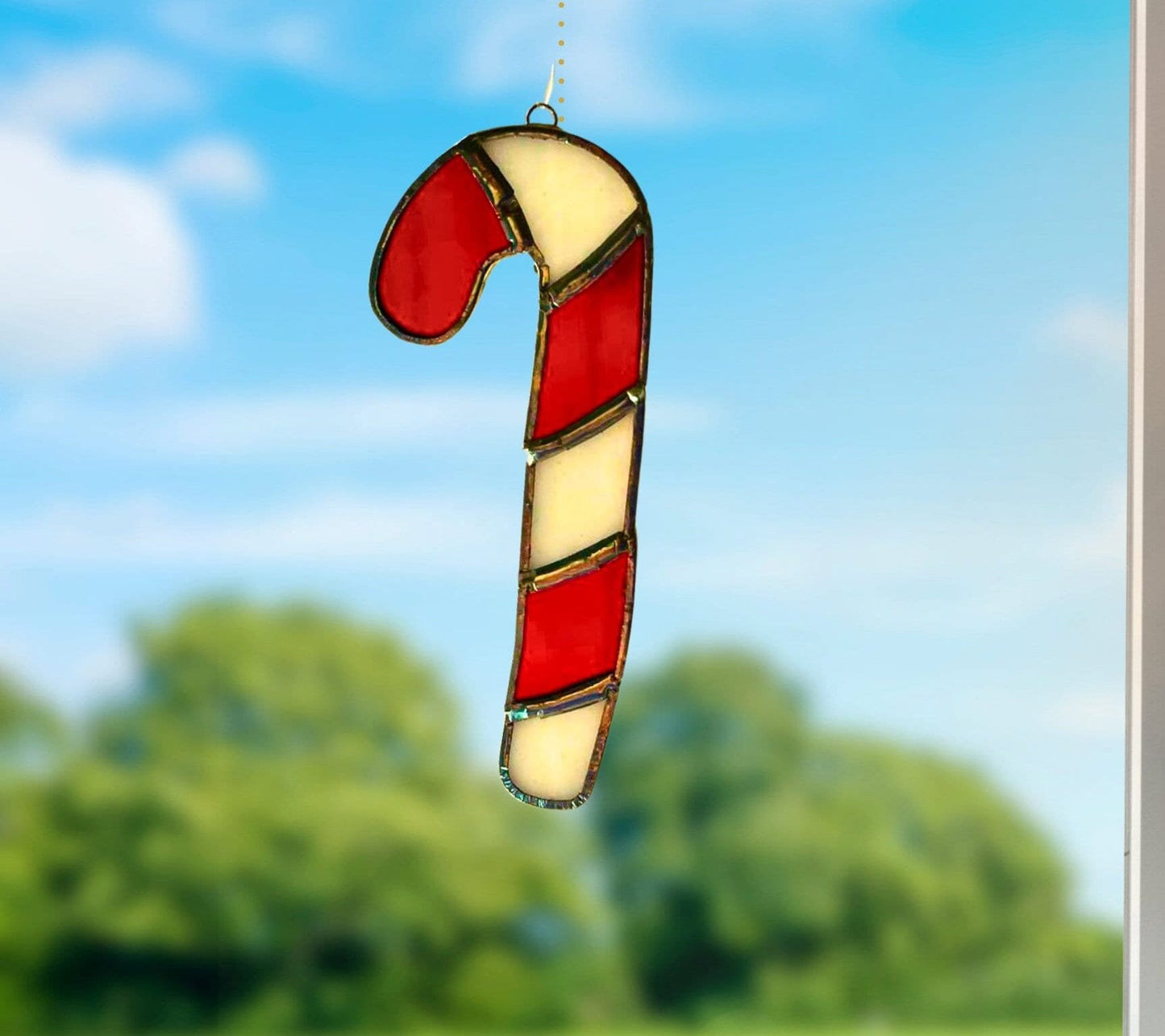 Stained Glass: Sun Catchers Christmas Candy Cane Stained Glass, Holiday Decor For Windows