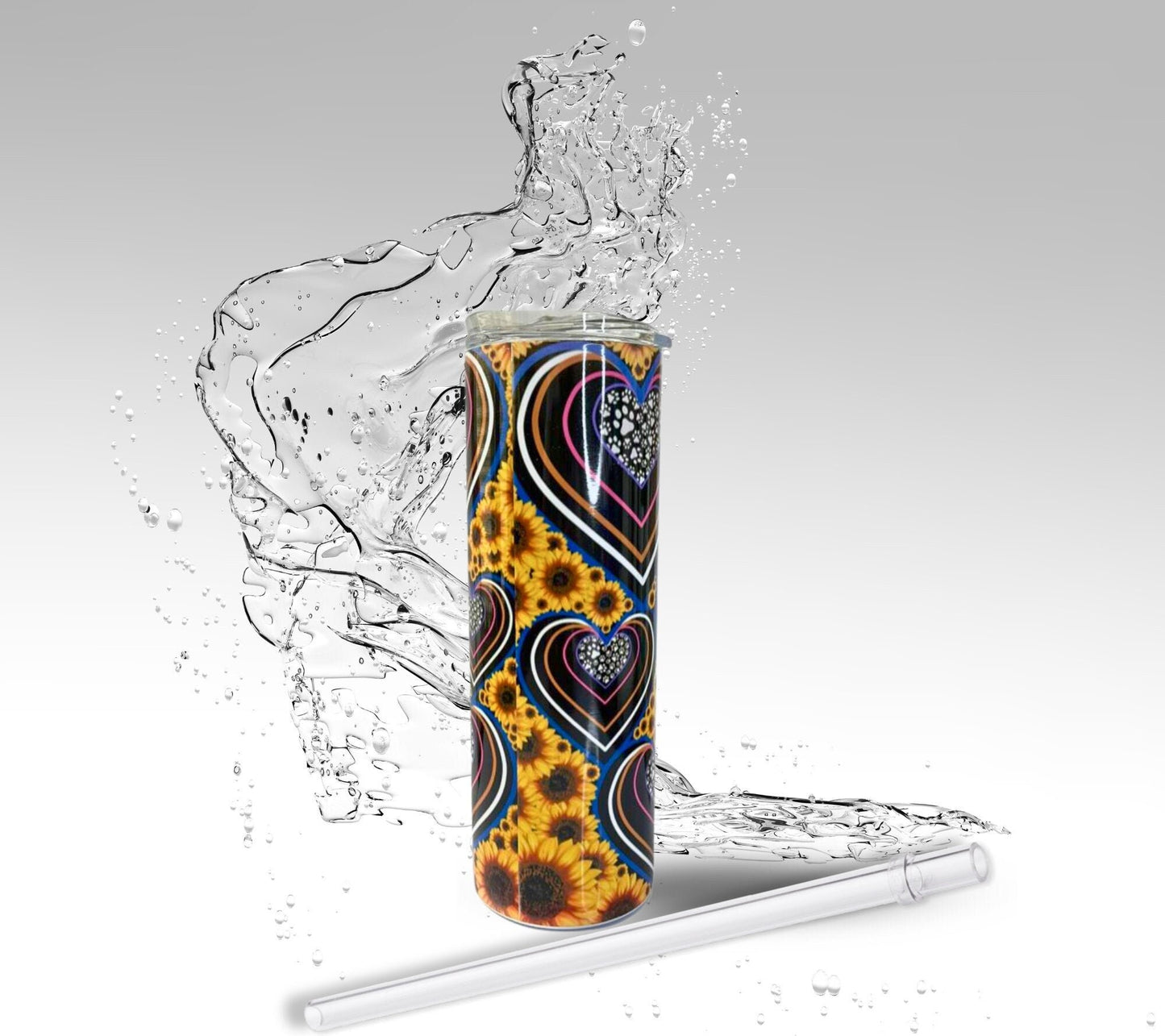 Sunflower Paw Print Hearts, Sublimated 20 oz Skinny Tumbler