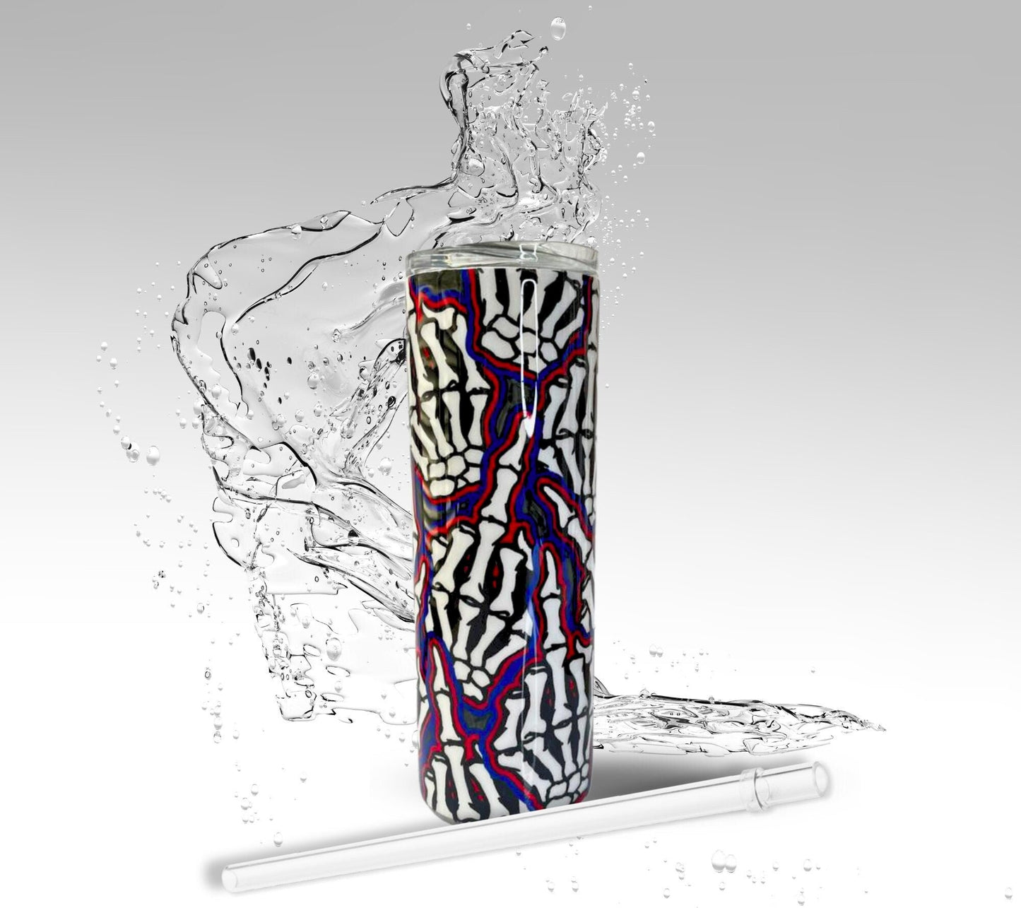 Hand Colored Skeleton F You Tumbler, 20 oz Skinny Stainless Steel Drinking Cup