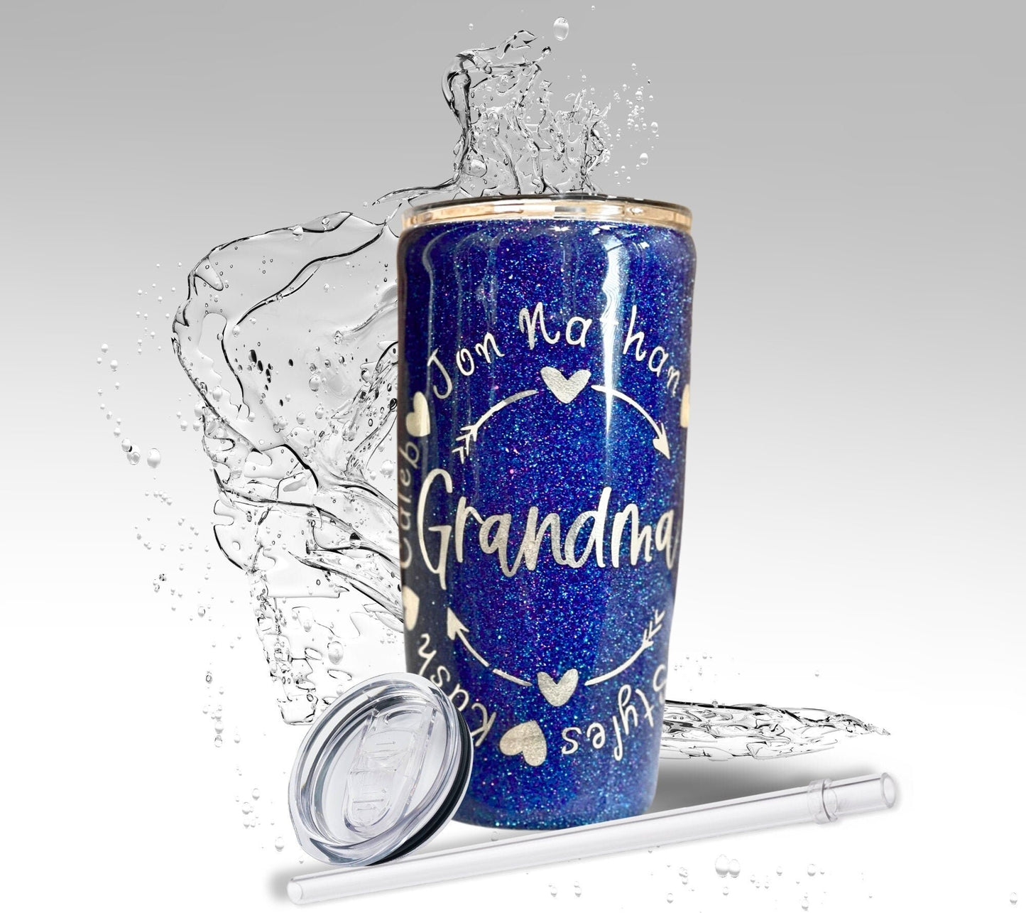 Grandma Hearts, Glitter Epoxy Custom oz Tumbler