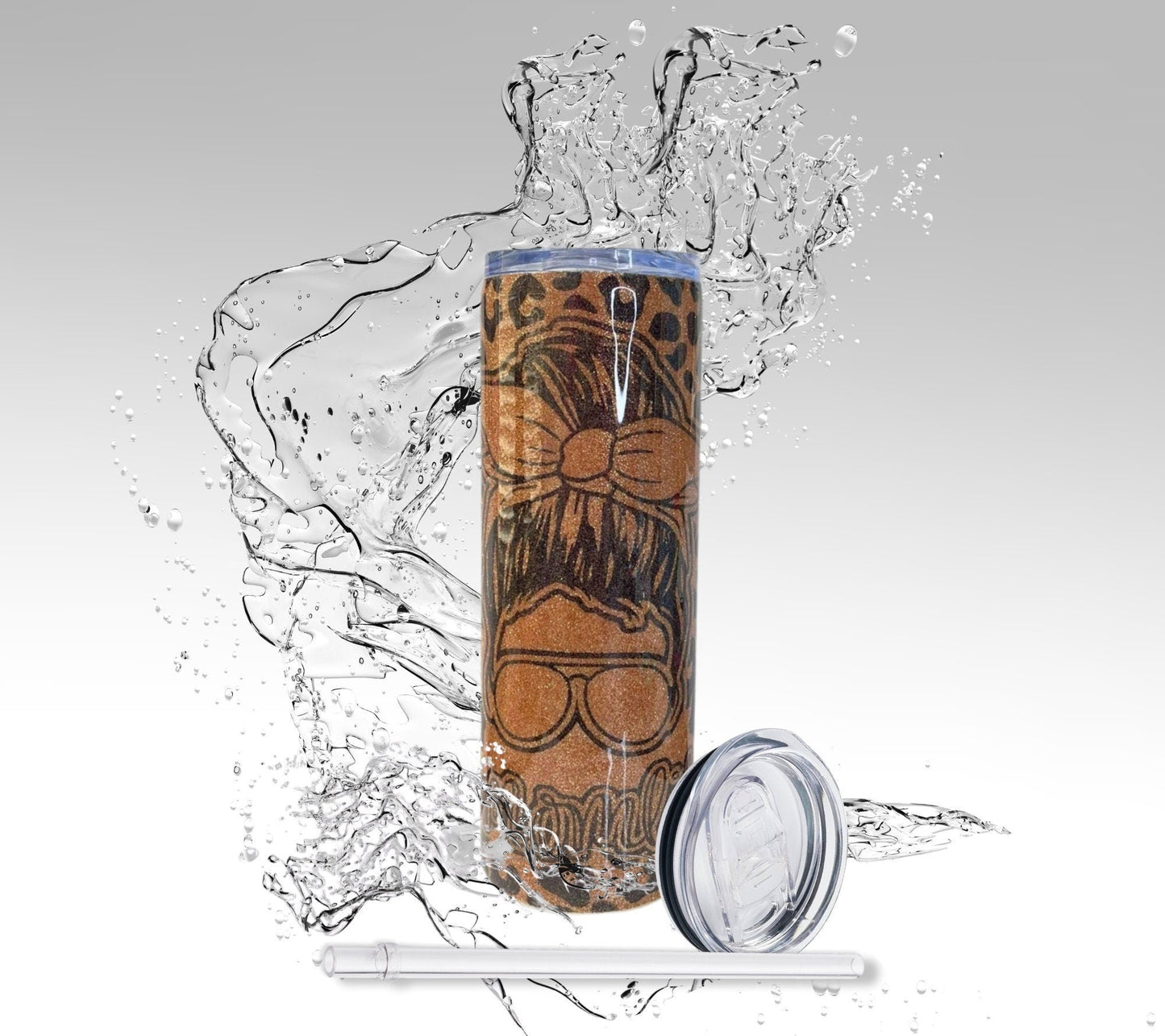 Black Leopard Print Mom, Glitter Epoxy Custom oz Tumbler
