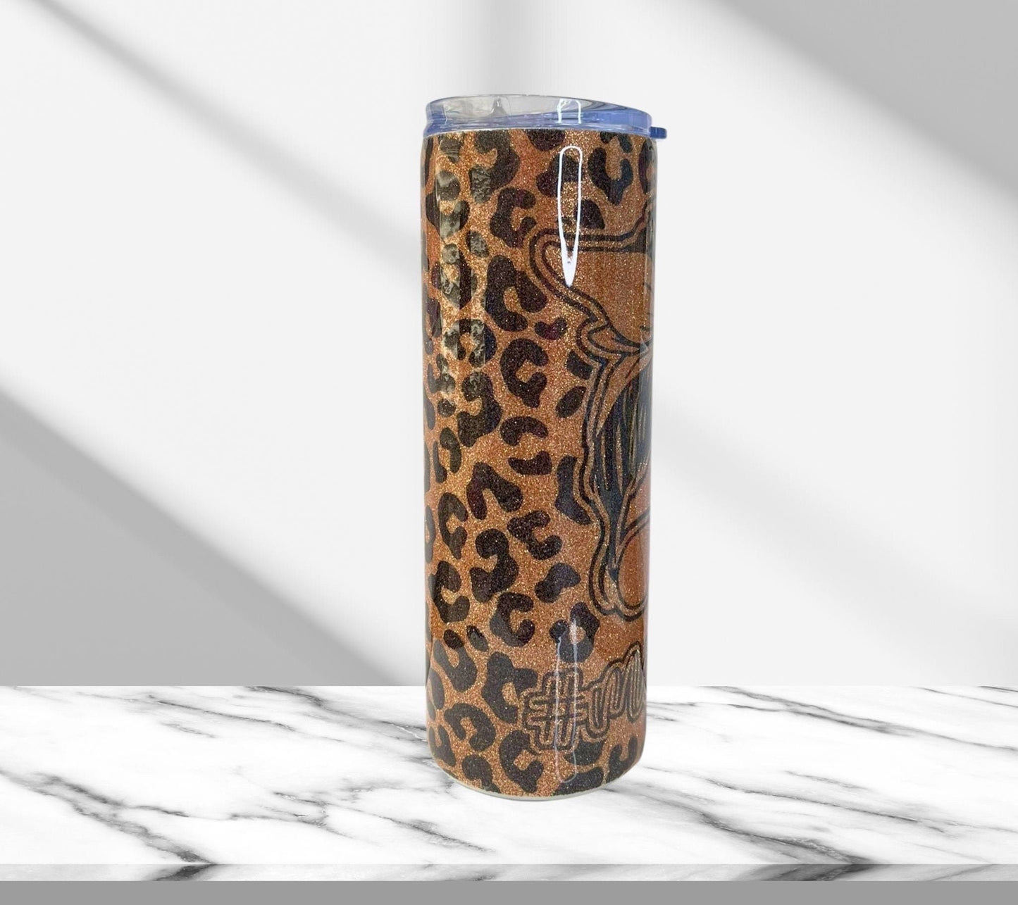 Black Leopard Print Mom, Glitter Epoxy Custom oz Tumbler