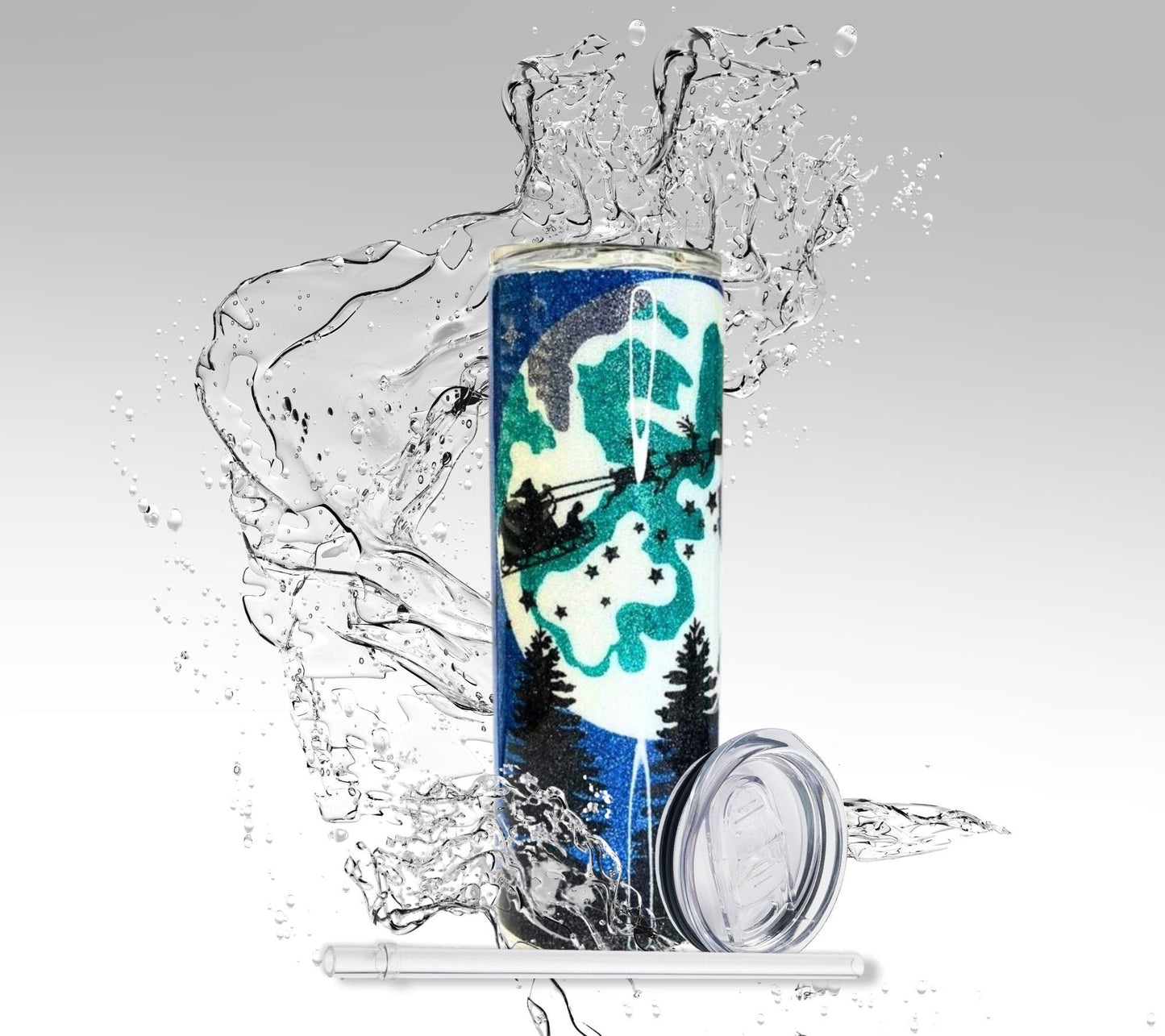 Christmas Night, Glitter Epoxy 20 oz Skinny Tumbler
