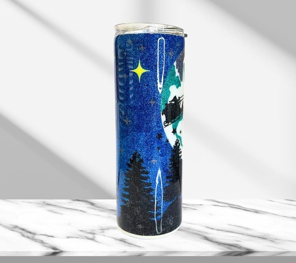 Christmas Night, Glitter Epoxy 20 oz Skinny Tumbler