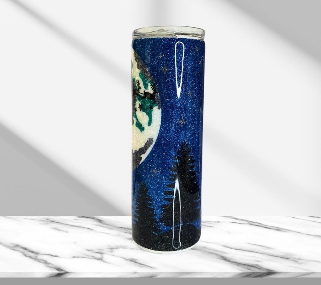Christmas Night, Glitter Epoxy 20 oz Skinny Tumbler