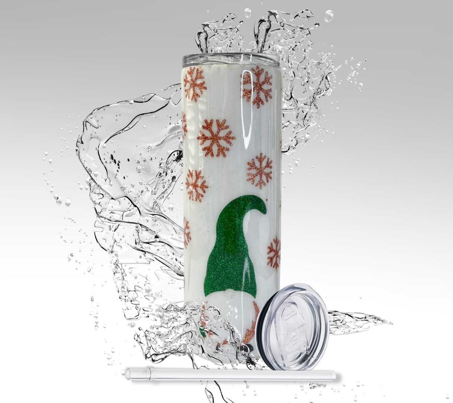 Christmas Snowflake Gnome, Glitter Epoxy 20 oz Skinny Tumbler