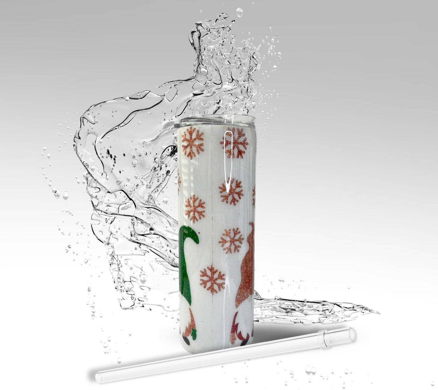 Christmas Snowflake Gnome, Glitter Epoxy 20 oz Skinny Tumbler