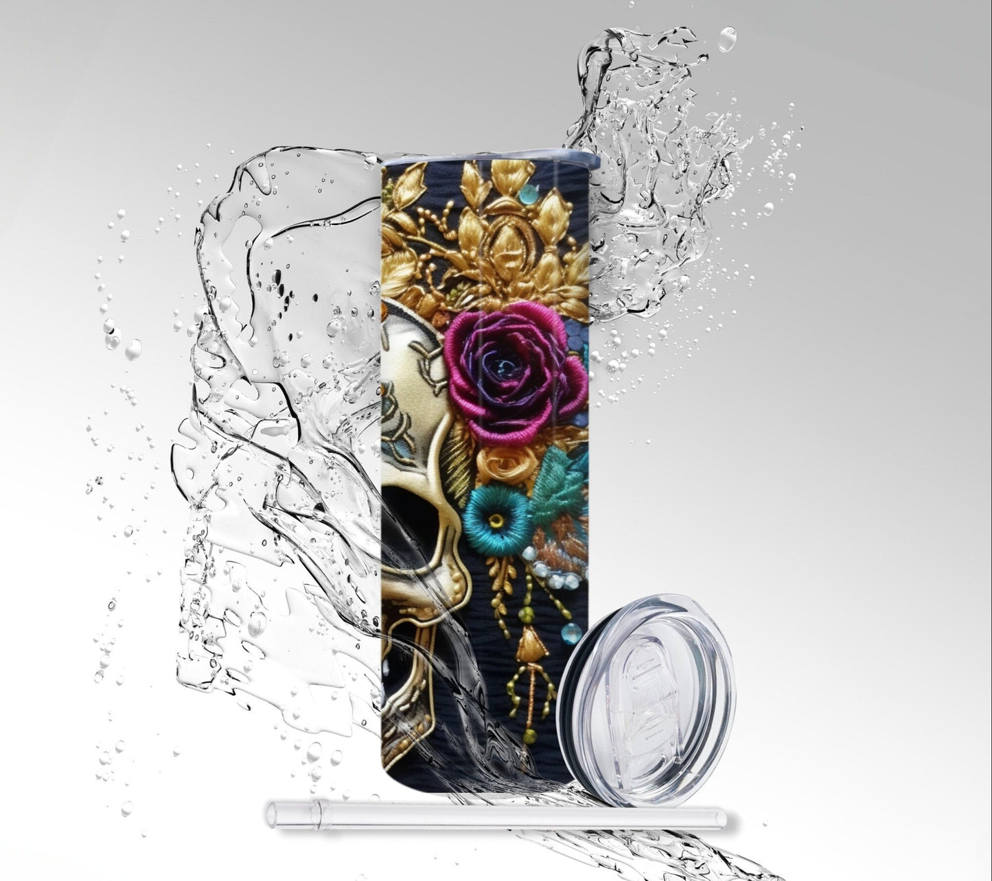 Embroidered Skull, Sublimated 20 oz Skinny Tumbler