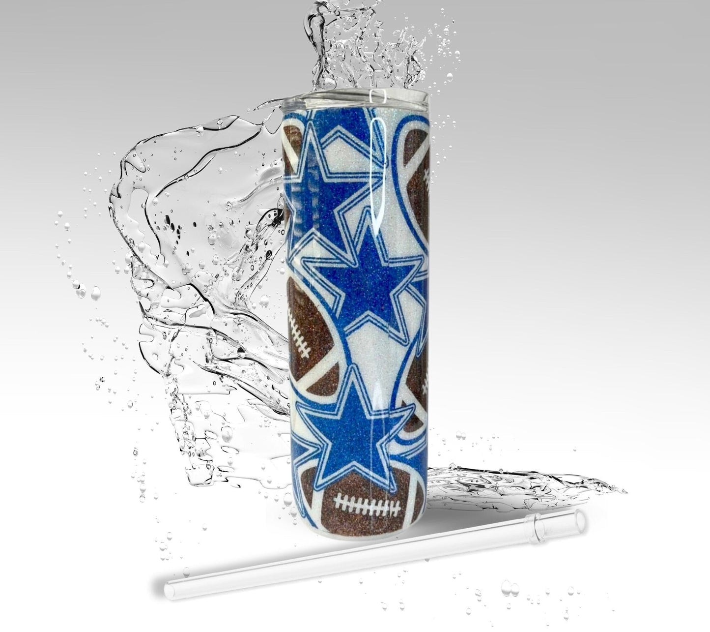 Custom Cowboys, Glitter Epoxy 20 oz Skinny Tumbler