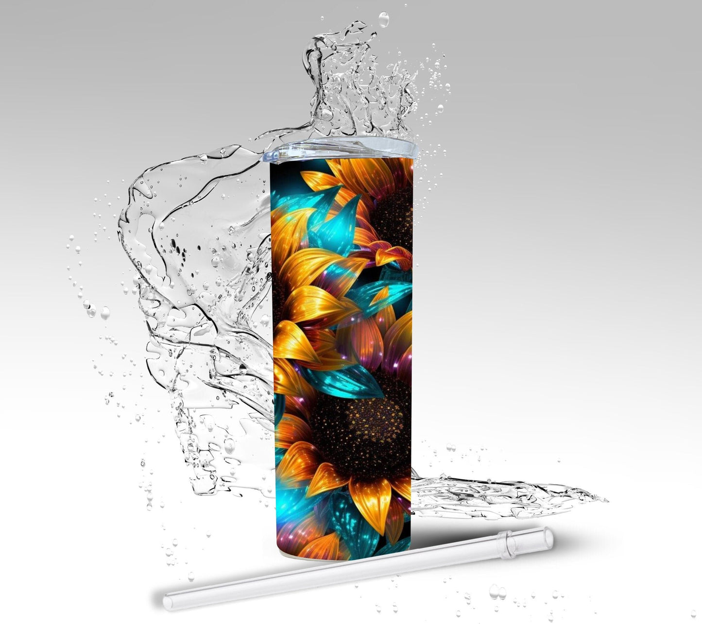 Glitter 3D Sunflowers, Sublimated 20 oz Skinny Tumbler
