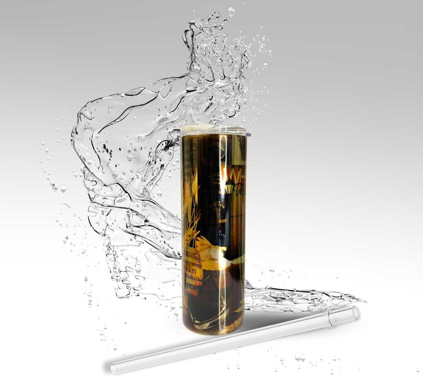Men’s Whiskey, Sublimated 20oz Skinny Stainless Steel Tumbler