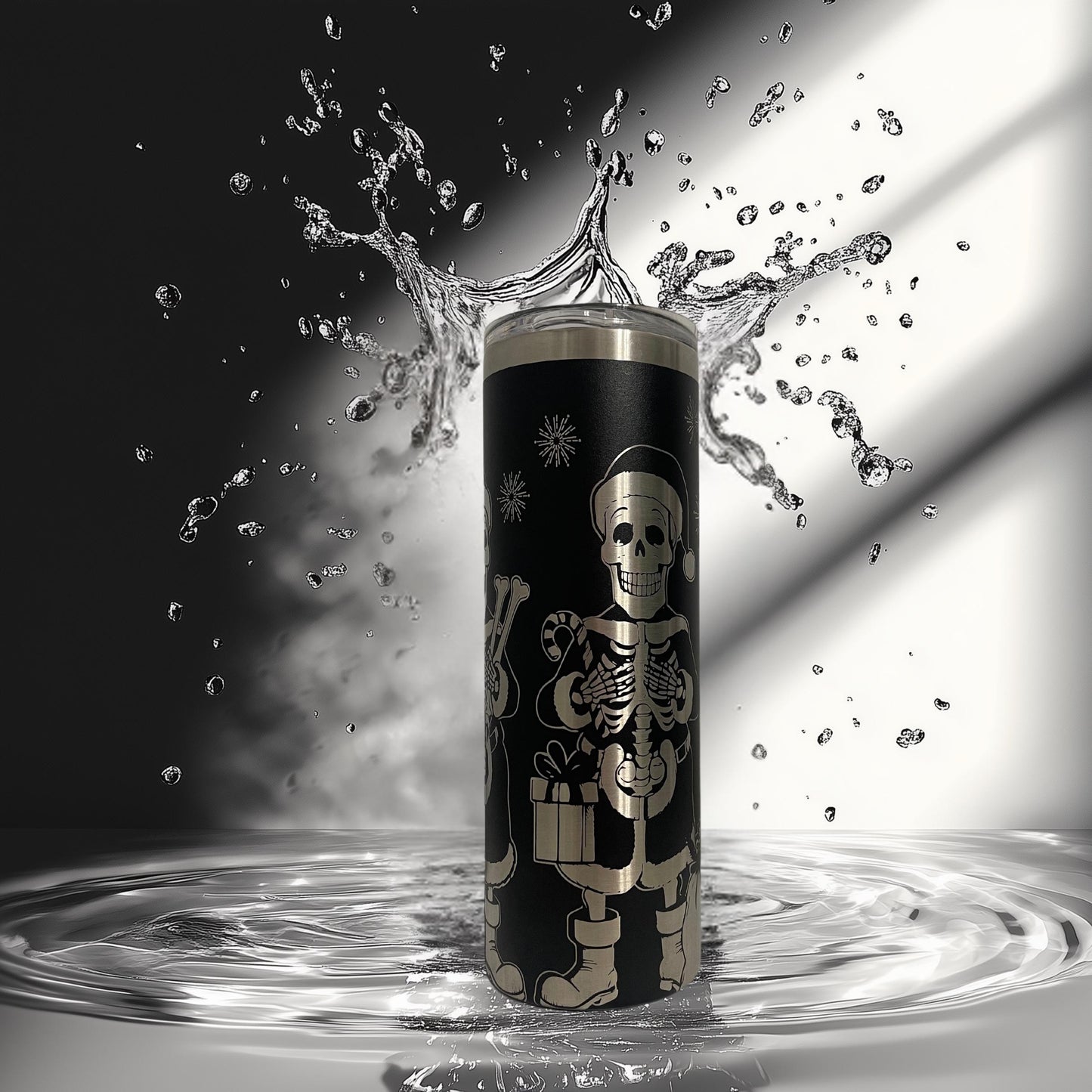 Laser Engraved Christmas Skull Tumbler