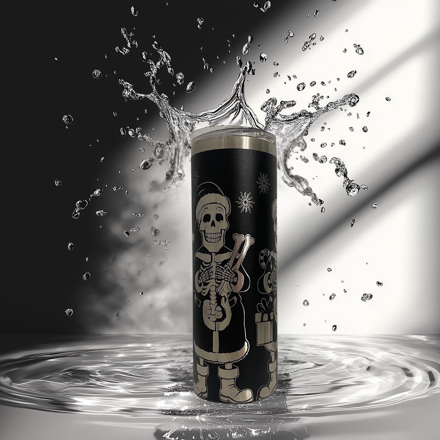 Laser Engraved Christmas Skull Tumbler