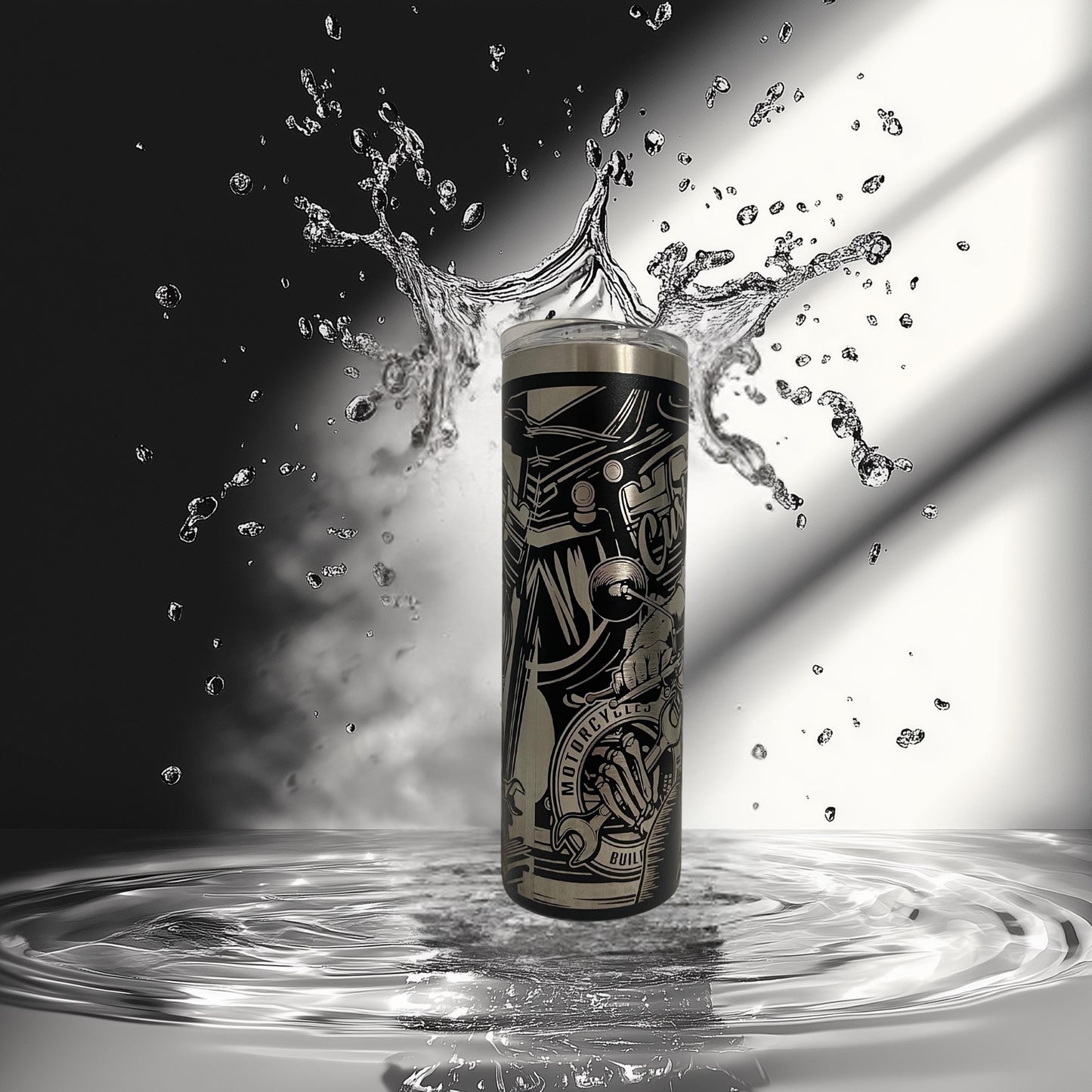 Motorcycle Rider Laser Engraved Tumbler โ 20 oz & 30 oz โ Handmade in Texas