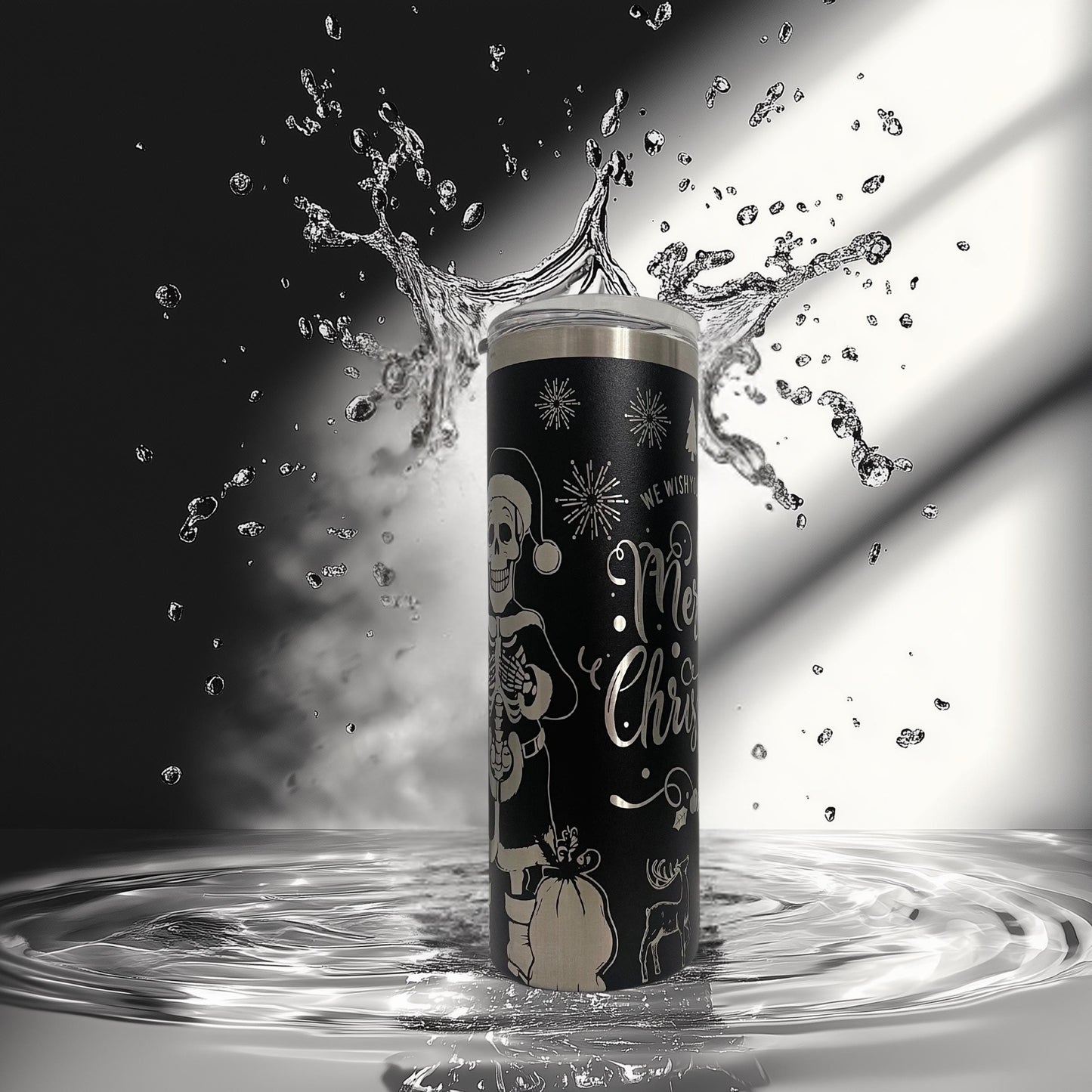 Laser Engraved Christmas Skull Tumbler