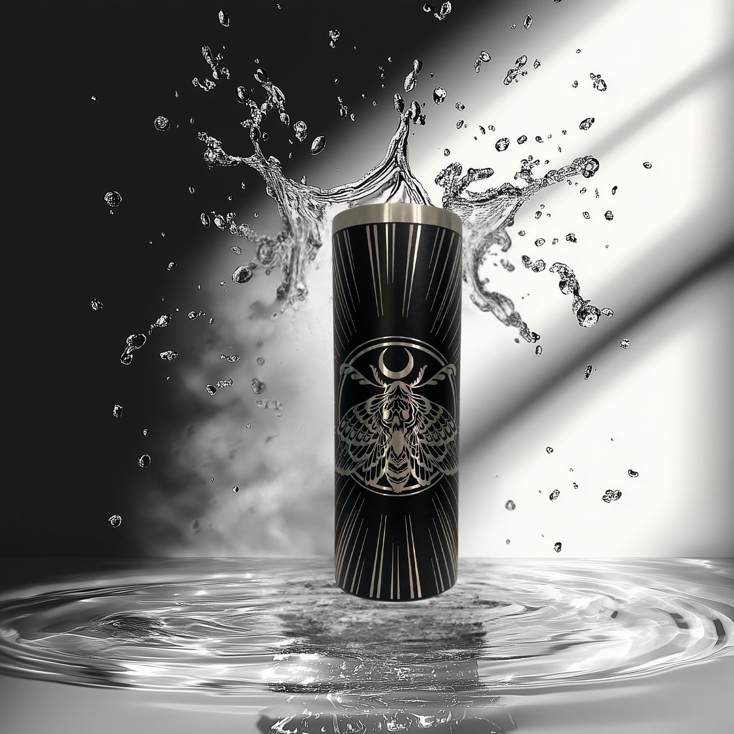 Death Moth Laser Engraved Tumbler | Gothic Celestial Coffee Cup | Witchy Moon Phase Tumbler | Keeps Drinks Hot or Cold