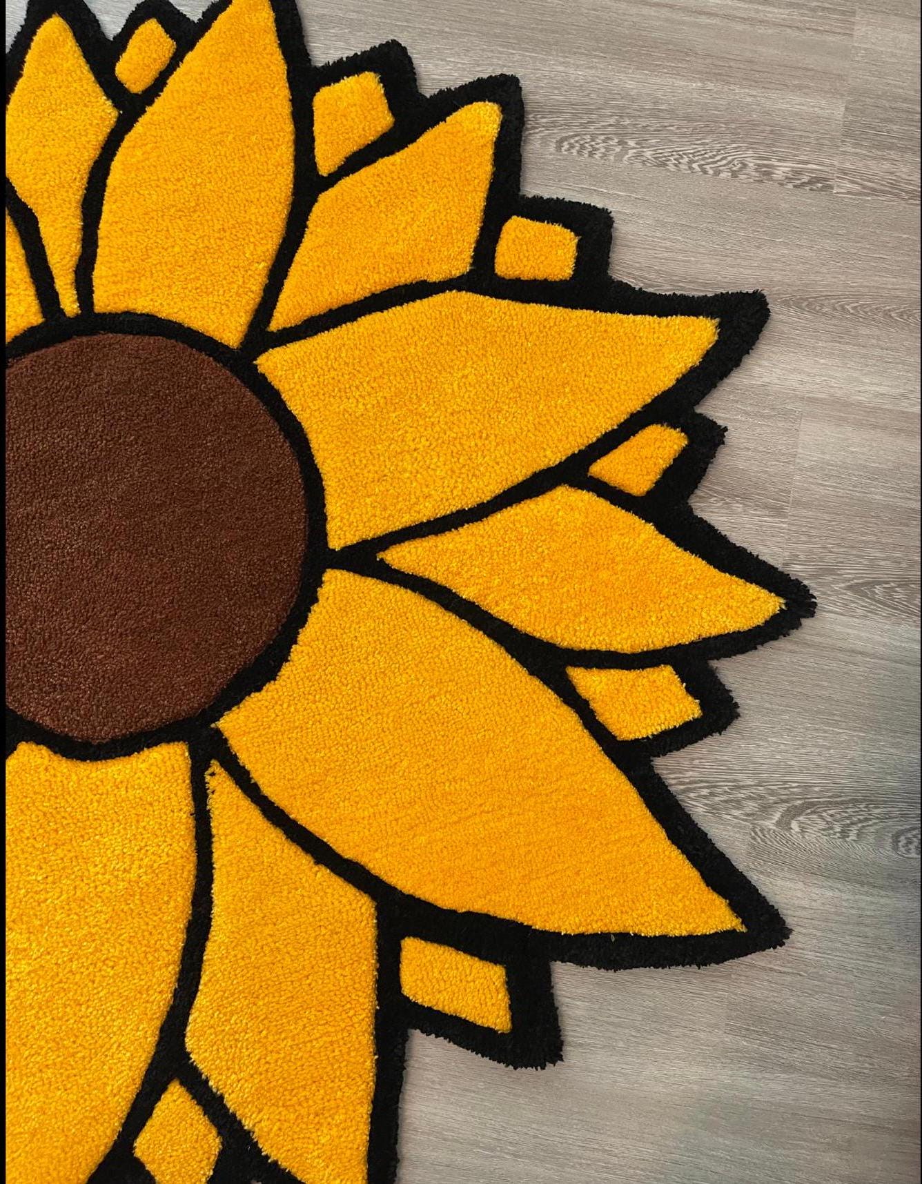 Handmade Sunflower Tufted Rug – 45” Vibrant Floral Accent