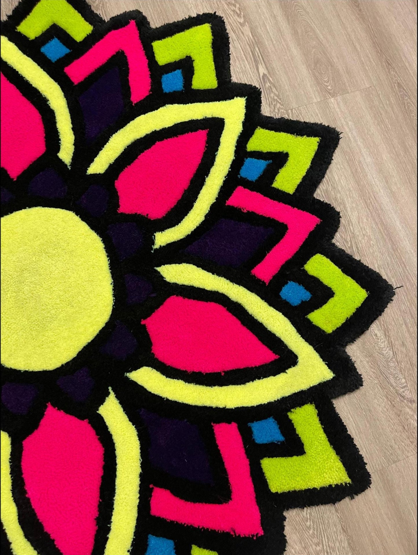 Neon Bloom Tufted Rug β 45β Vibrant Handmade Flower Design
