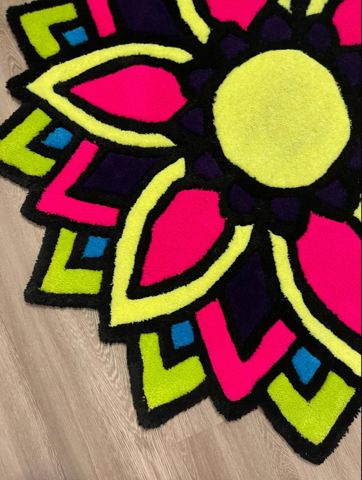 Neon Bloom Tufted Rug – 45” Vibrant Handmade Flower Design