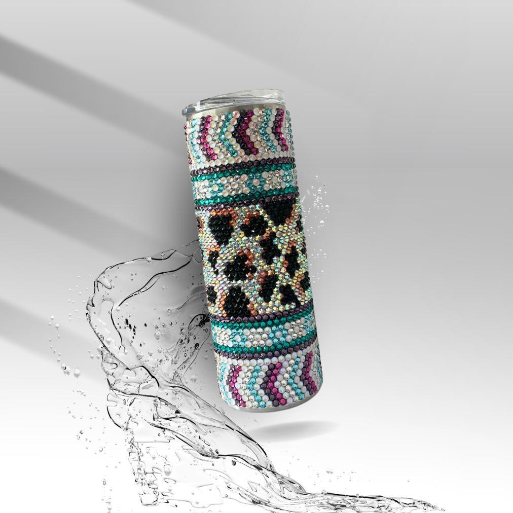 Rhinestone Tumbler: Cow Print, 20 oz Rhinestone Bling Skinny Tumbler