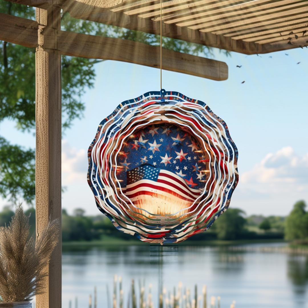 American Flag & Fireworks Wind Spinner โ Patriotic Metal Outdoor Art
