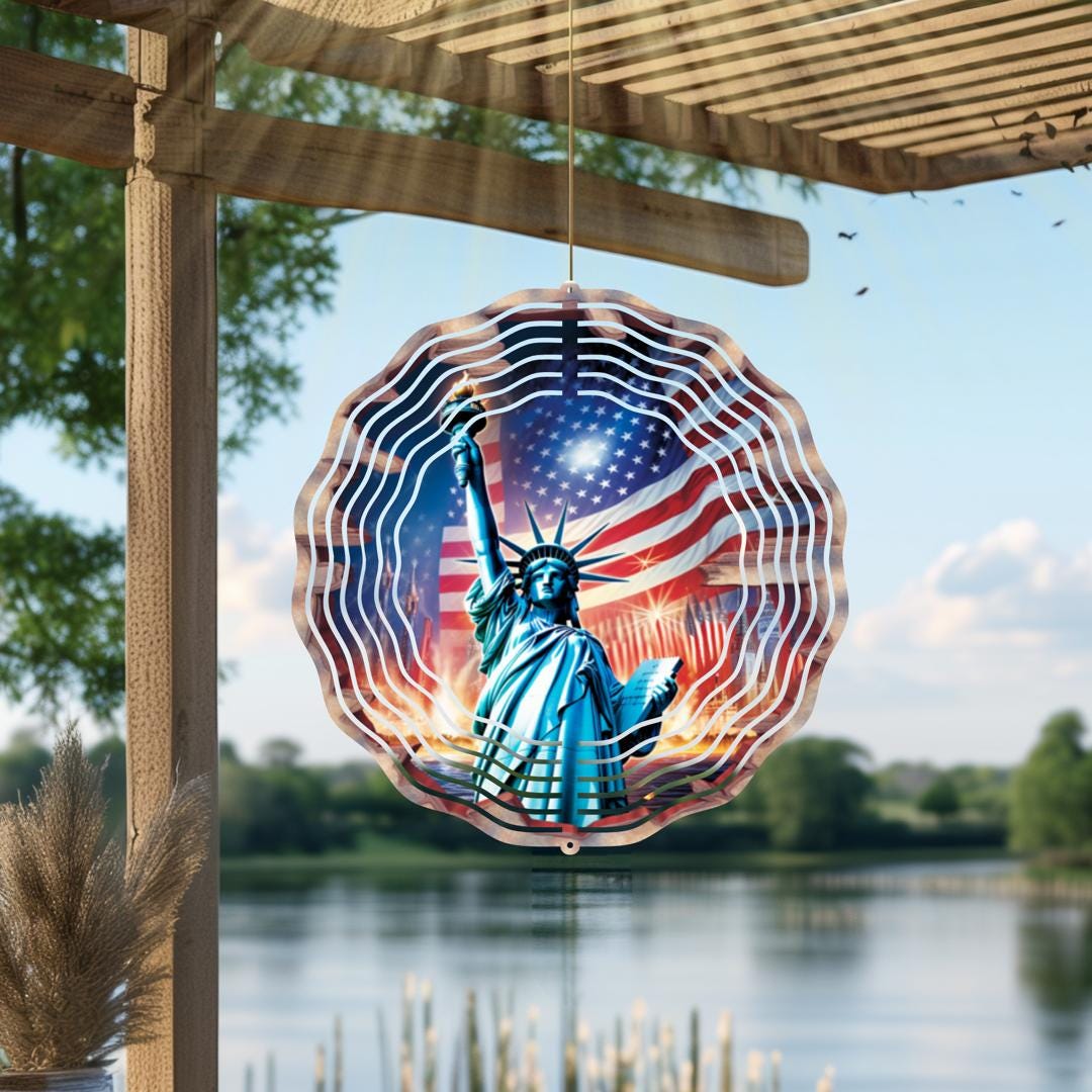 Lady Liberty Wind Spinner | Patriotic USA Metal Garden Decor