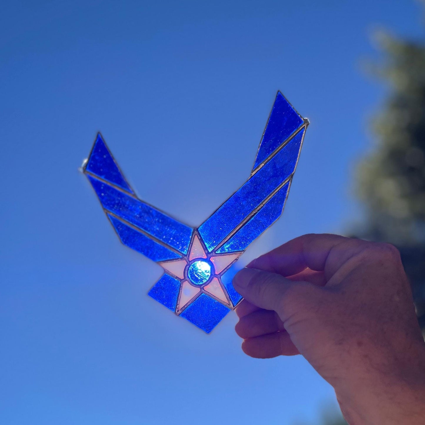 United States Air Force Stained Glass | Patriotic Blue White Suncatcher | Veteran Gift | Military Home Décor | Handmade USA Art