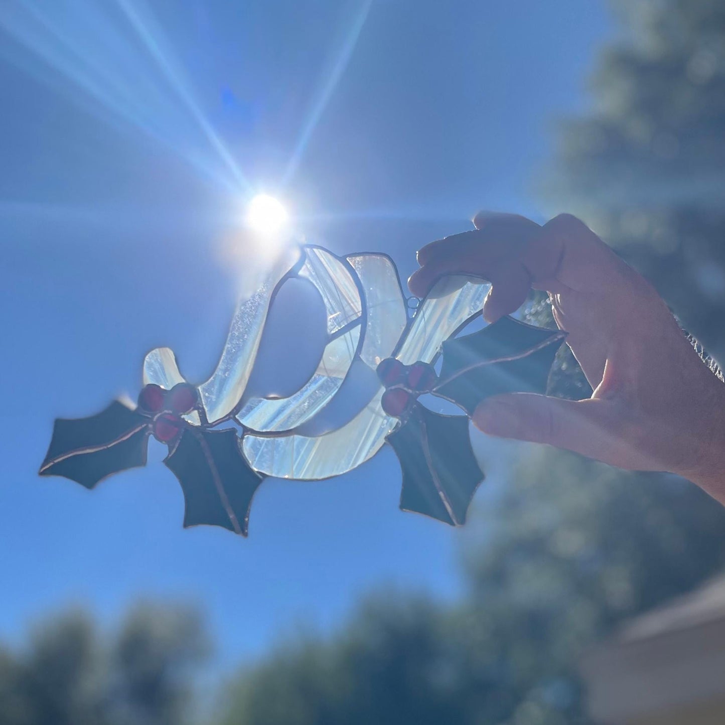 JOY Stained Glass | Handmade Christmas Suncatcher | Holly Leaf Window Décor | Holiday Home Accent | Festive Gift for Christmas