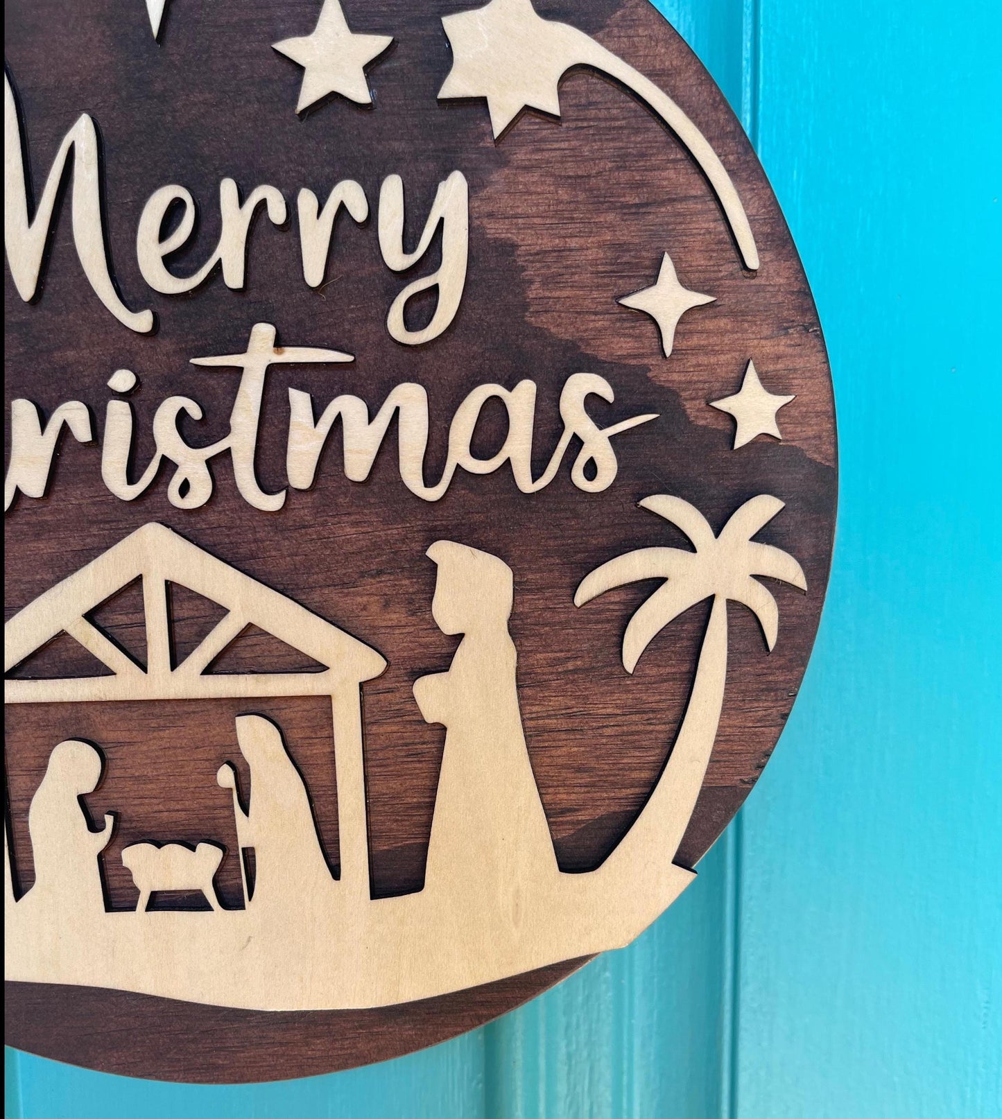 Nativity Door Hanger | Rustic 3D Wooden Christmas Sign