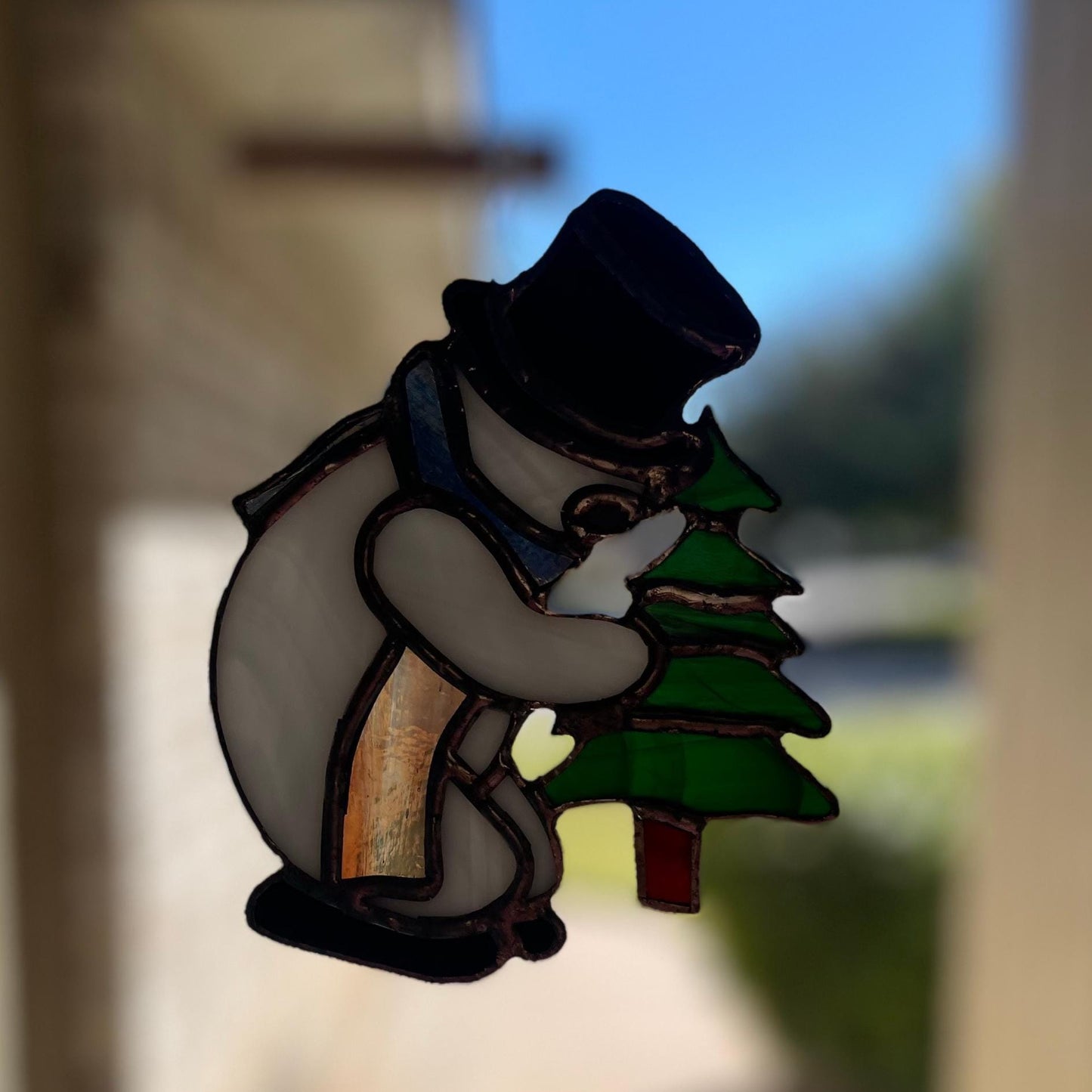 Snowman Stained Glass | Handmade Holiday Suncatcher | Winter Window Décor | Frosty Christmas Gift | Veteran Made